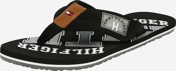 TOMMY HILFIGER T-Bar Sandals in Black: front