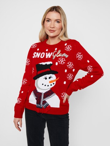 Pull-over 'Xmas Jumper Snowman' Threadbare en rouge : devant