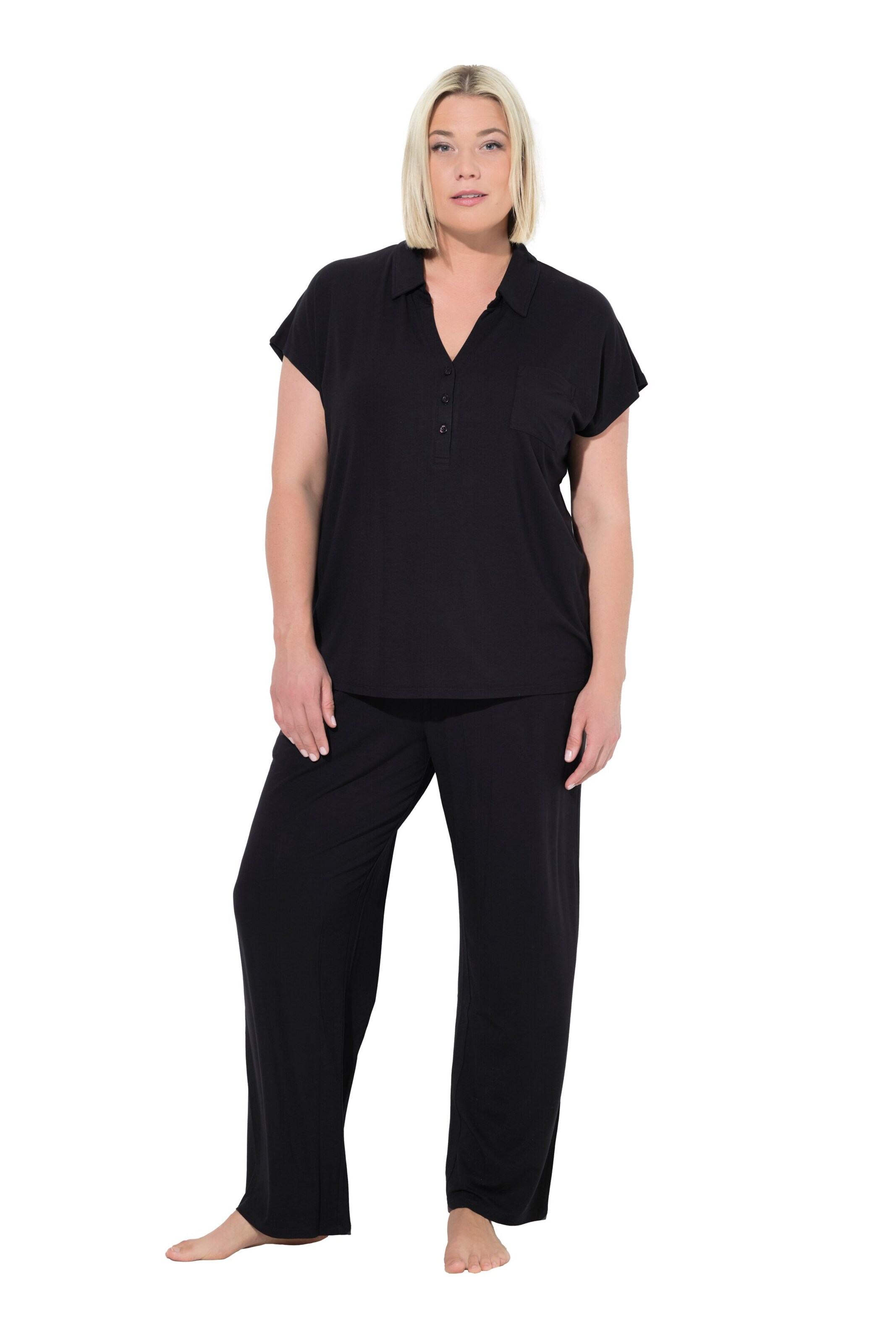 Ulla Popken Pyjama in Zwart: voorkant