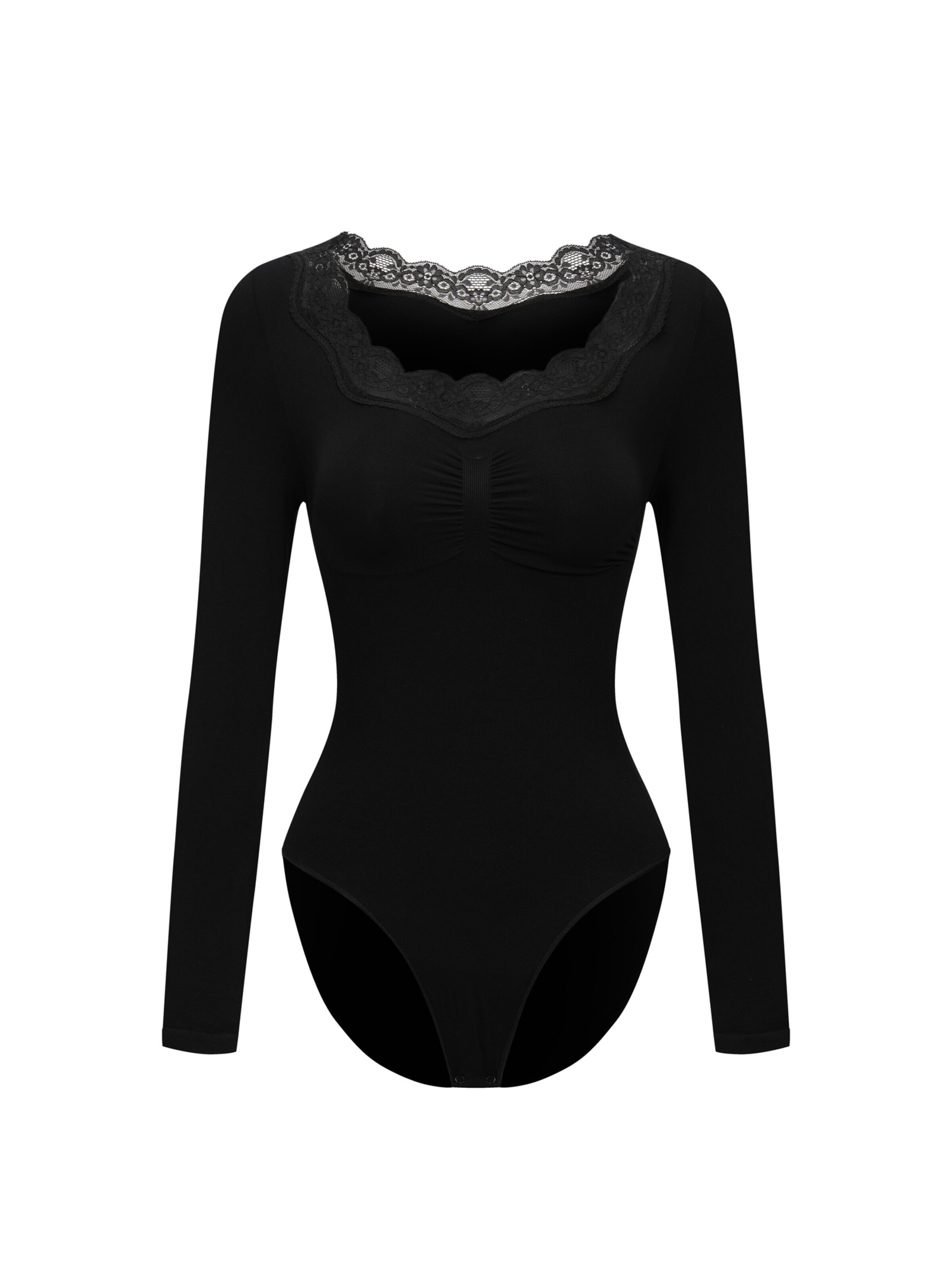cfab - Body modelador 'Lace Bodysuit Sculpting Shapewear Longsleeve mit Slip' em preto: frente