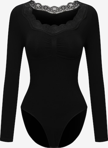 cfabBodi za oblikovanje 'Lace Bodysuit Sculpting Shapewear Longsleeve mit Slip' - crna boja: prednji dio