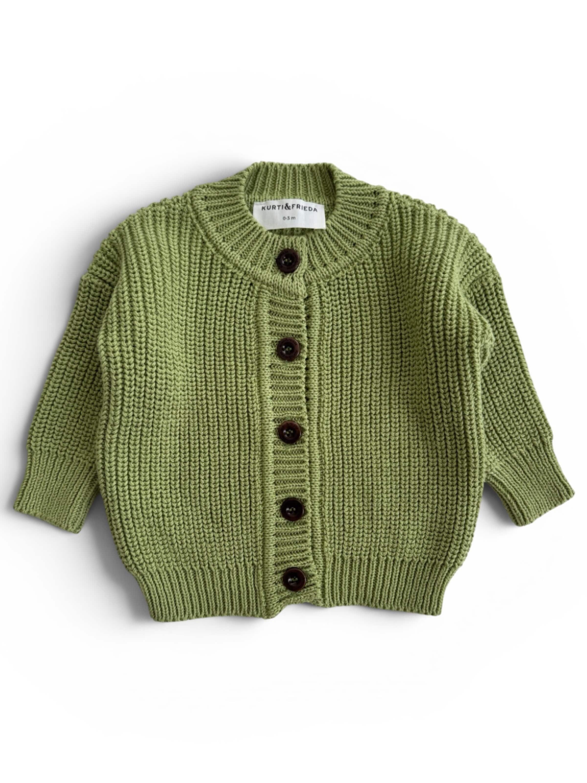 KURTI & FRIEDA Knit Cardigan 'Chunky Knit' in Green: front
