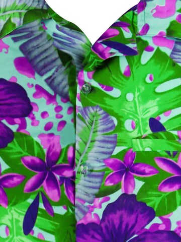 King Kameha Shirt 'Green Purple Flower'‌‌‌‌‌‌‌‌‌ in Blau