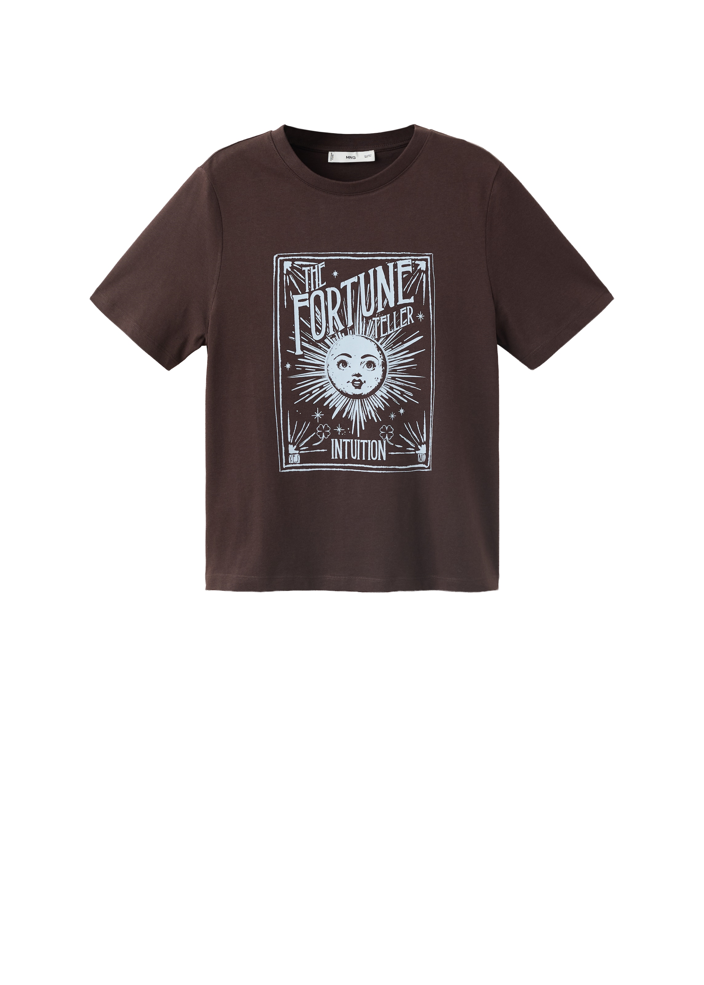 MANGO T-shirt 'ILUSTRA3' i XS i ljusblå / mörkbrun, Produktvy