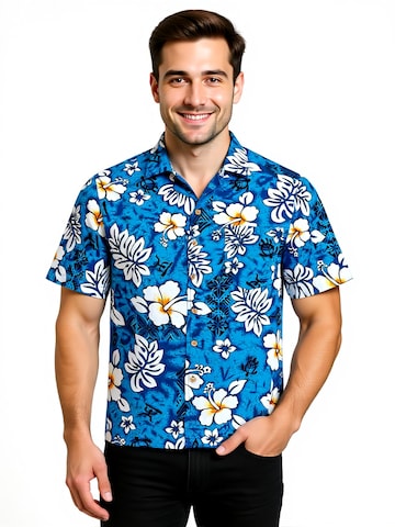 Hawaiihemdshop.de Regular fit Overhemd 'Classic Flowers (blue)' in Blauw
