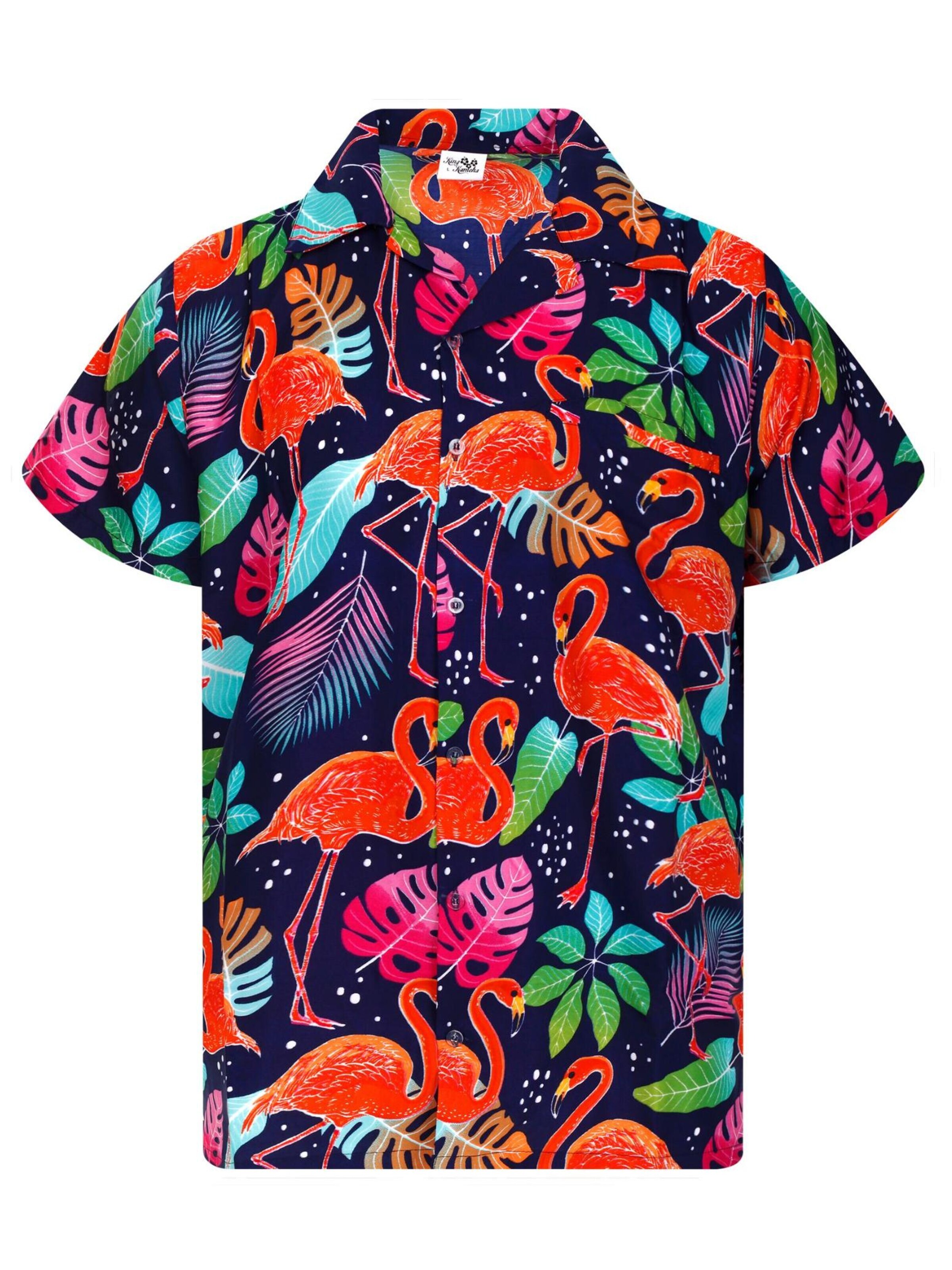 Maglietta 'Funky Flamingos' di King Kameha in blu: frontale