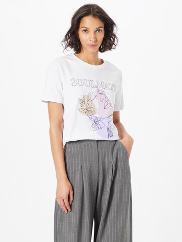 PIECES - Camisa 'FACES' em branco: frente