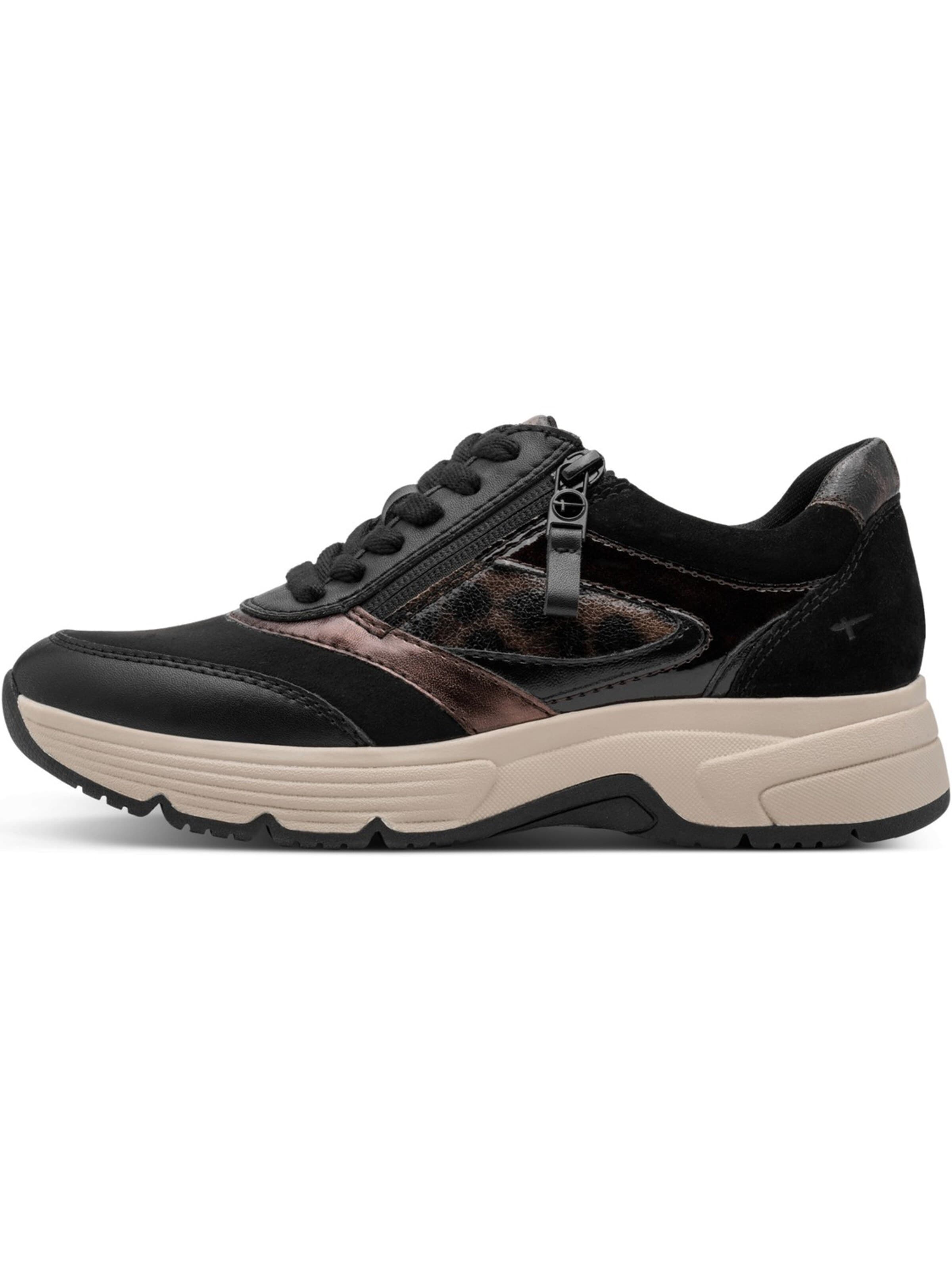 Tamaris Wide Fit Sneakers 'Tamaris Comfort Da.-Schnürer  Black/leo' in Black: front