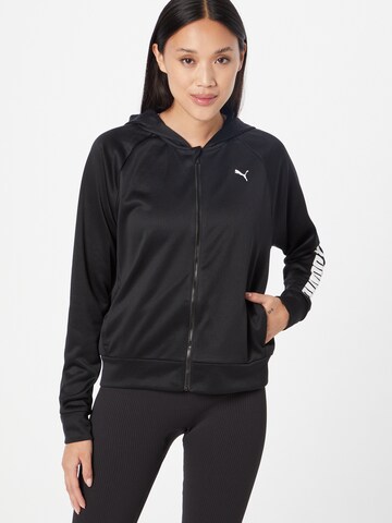 PUMA Athletic Zip-Up Hoodie in Black: front