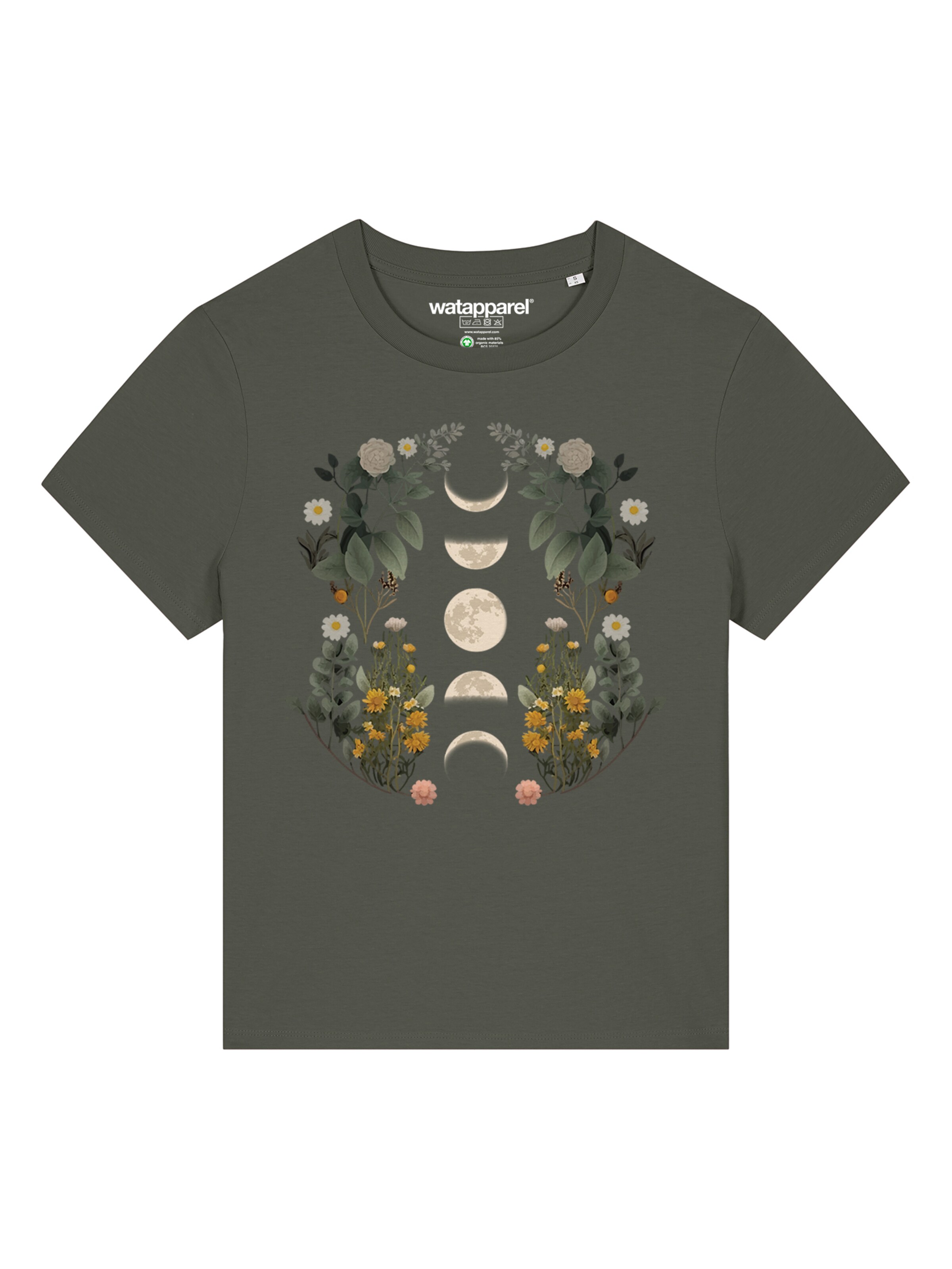 Maglietta 'Moonphases & Flower' di Watapparel in verde: frontale