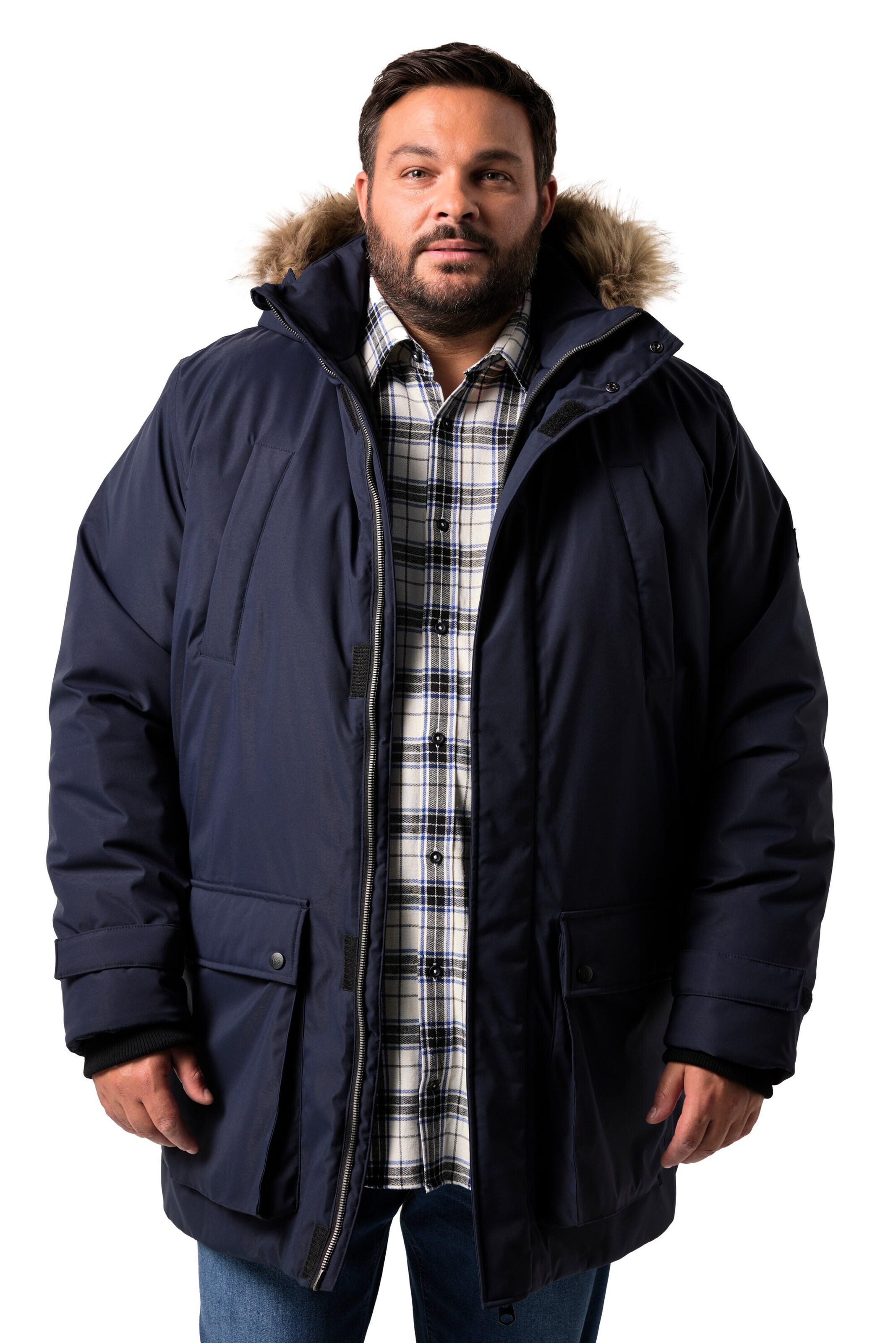 Men Plus Winter Parka in Blue: front