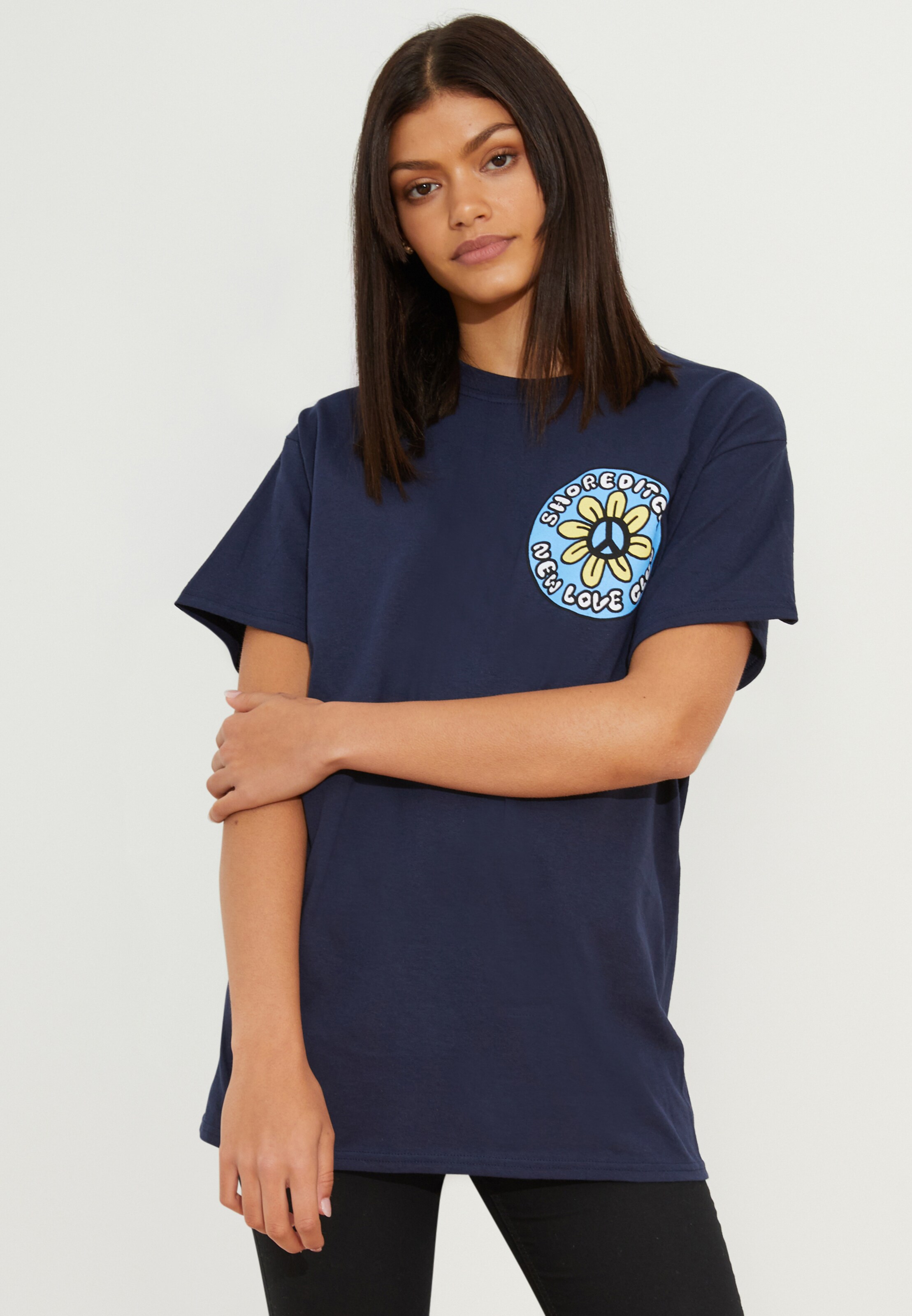 Männer Shirts New Love Club T-Shirt 'FLOWER PEACE' in Navy - IF80598