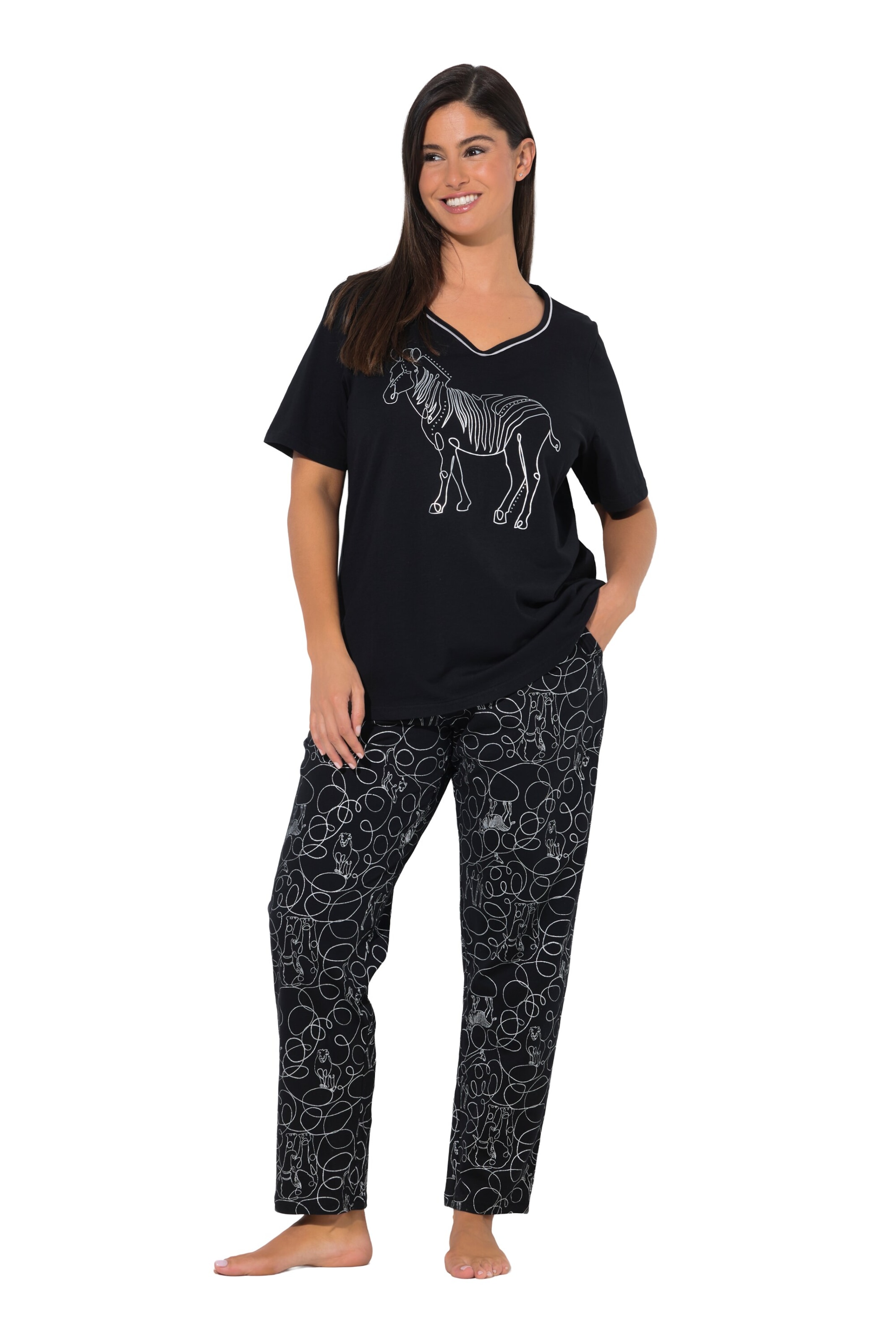 Ulla Popken Pyjama in Schwarz: Vorderseite