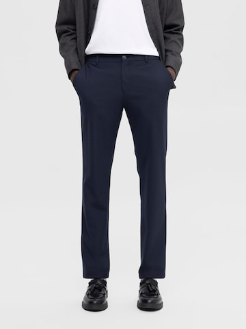 Coupe slim Pantalon chino 'Robert' SELECTED HOMME en bleu : devant