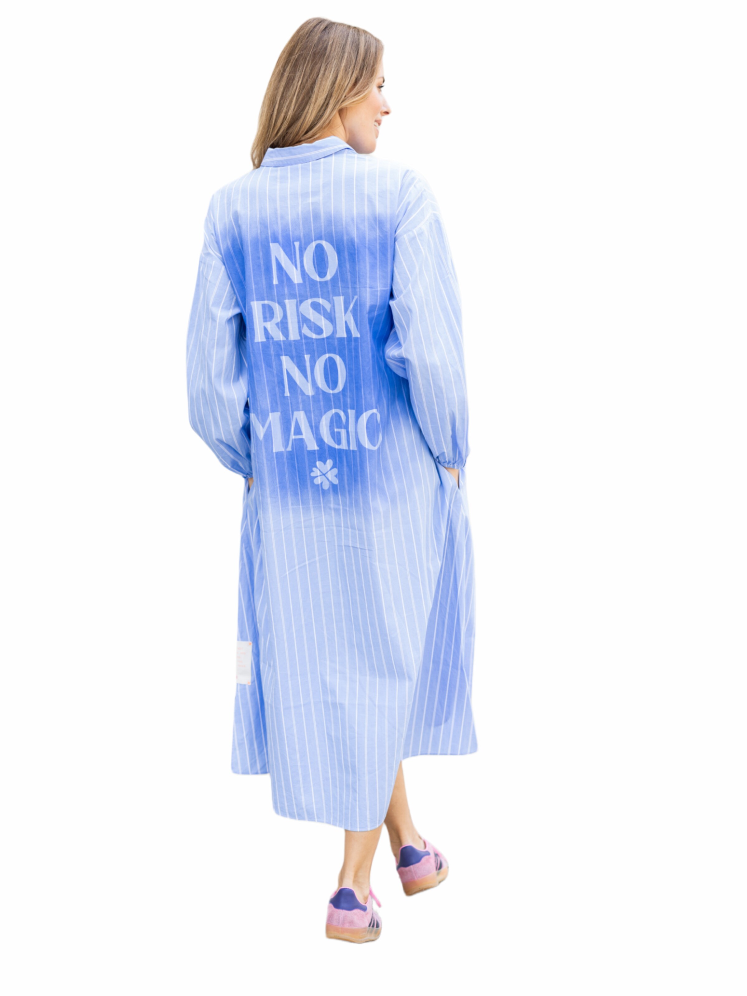 LIKS. Munich Oversized jurk 'No Risk No Magic' in Blauw