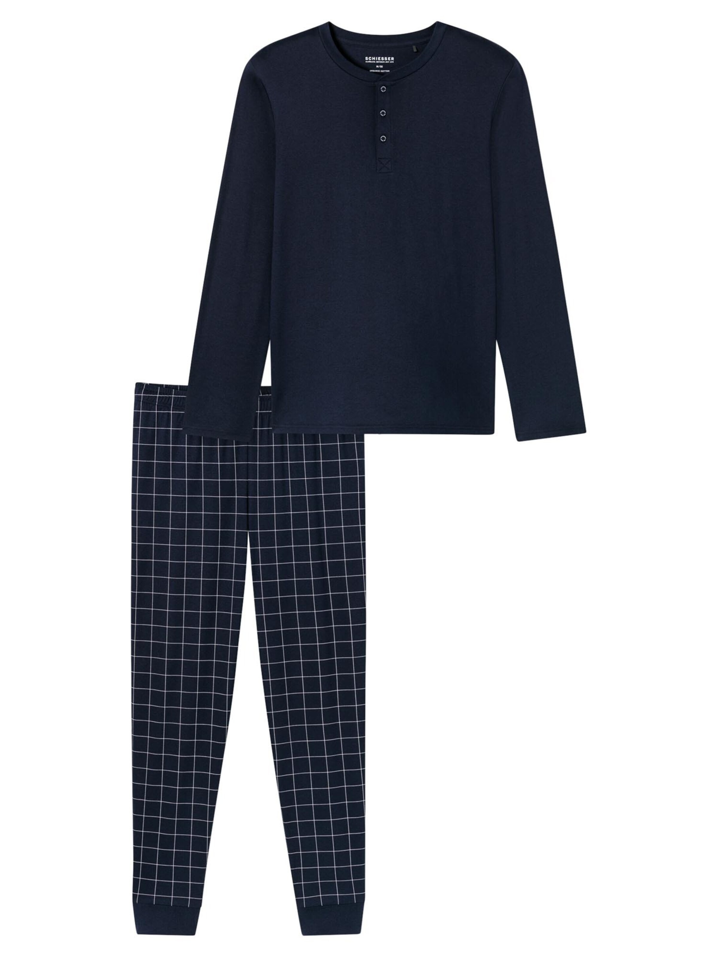 SCHIESSER Pyjama long 'Fine Interlock' en S/Regular en bleu foncé, Vue avec produit