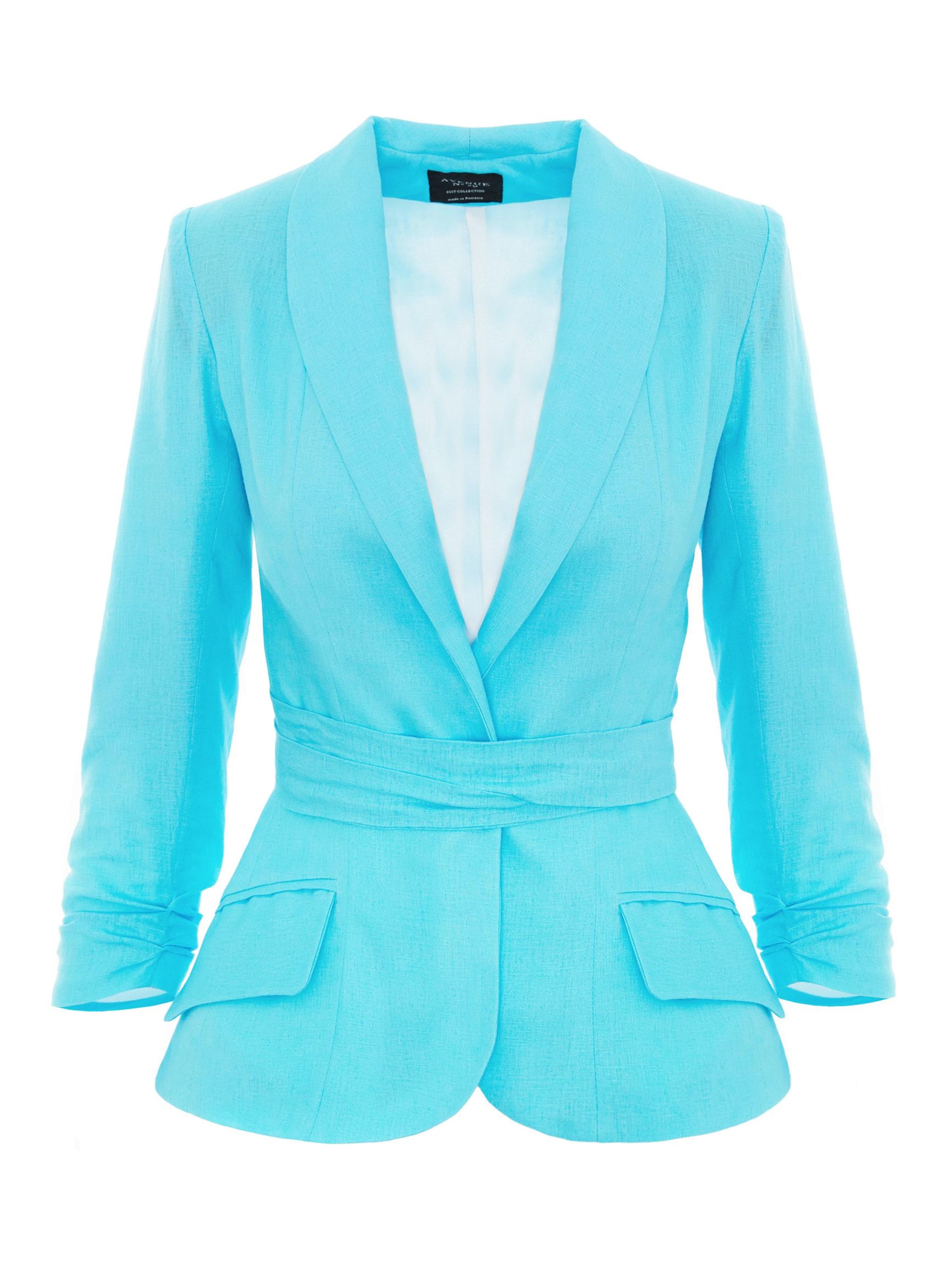 AVENUE N°29 - Blazer 'Linen Structured Blazer With Belt' en azul: frente