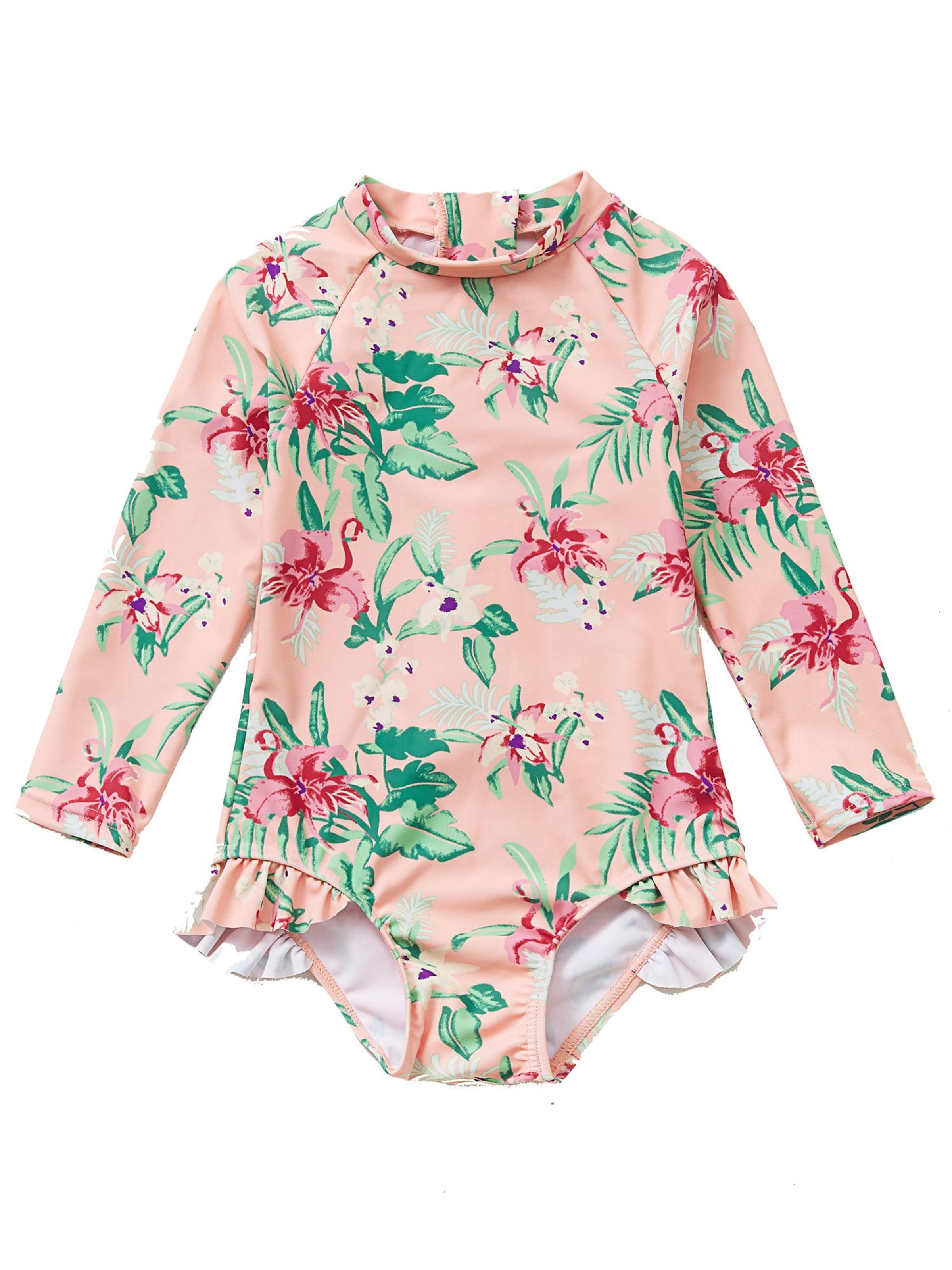 BONVERANO Athletic Swimwear 'Baby Mädchen UV Badeanzug 50+ Langarm Rückenreißverschluss inkl Sonnenhut' in Pink: front