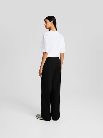 Bershka Wide leg Bandplooibroek in Zwart