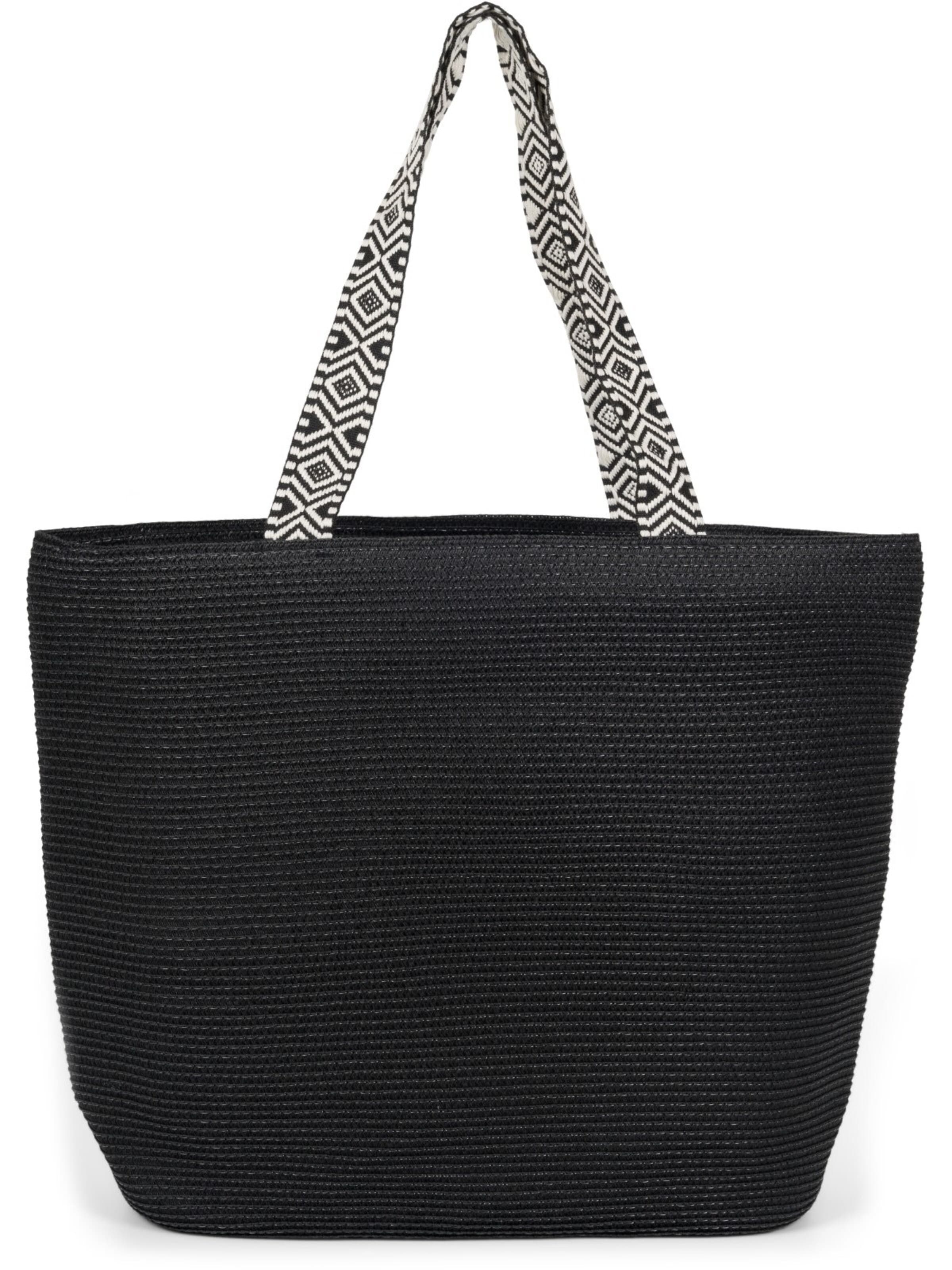 styleBREAKER Strandtasche 'Papierstroh Strandtasche Azteken Muster'‌‌‌‌ in Schwarz