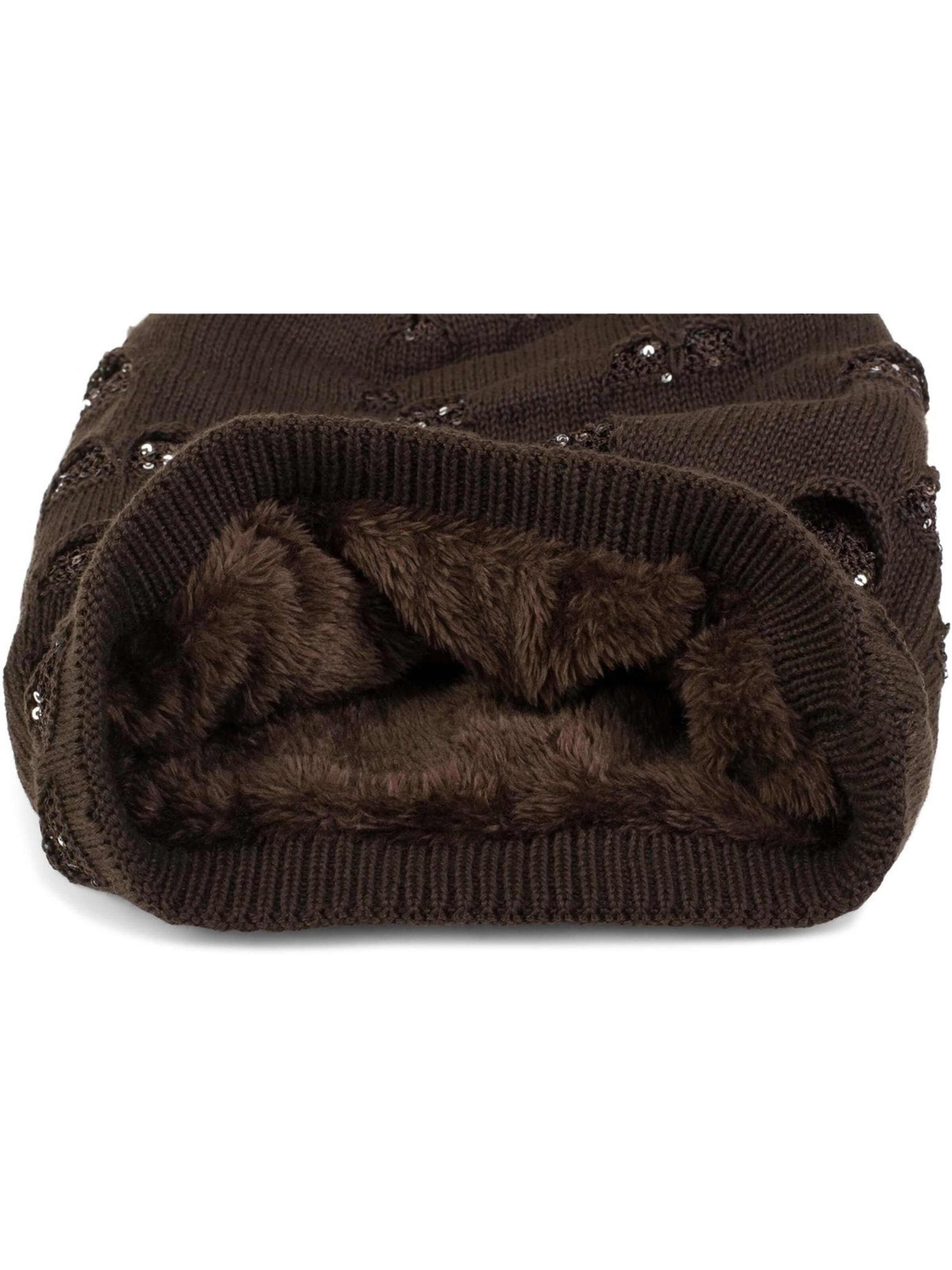 styleBREAKER Mütze 'Feinstrick Beanie mit Pailletten im Destroyed Look'‌‌‌‌‌‌‌‌‌ in Braun