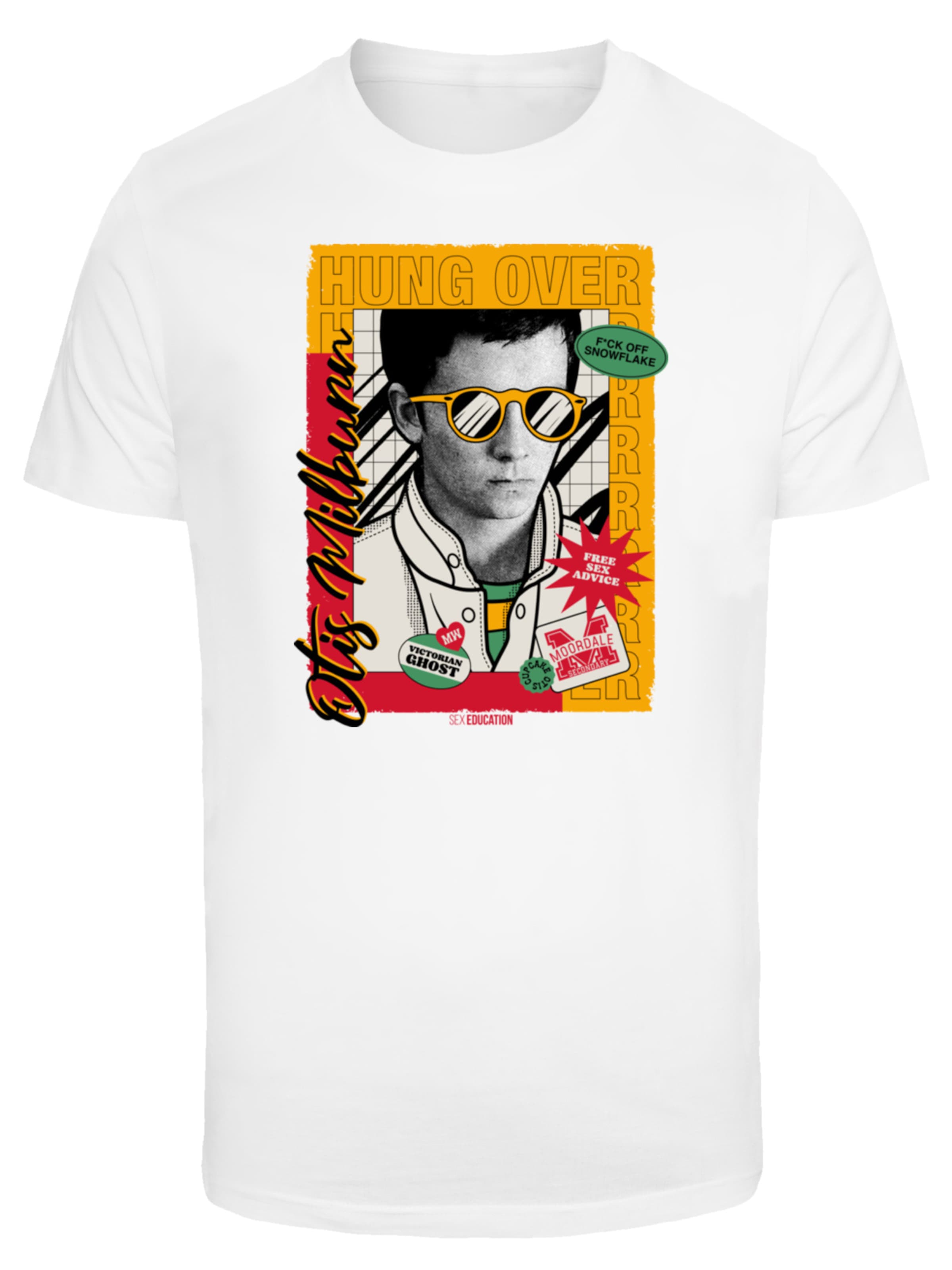 F4NT4STIC Shirt 'Sex Education Otis Hung Over Collage Netflix TV Series' in White: front