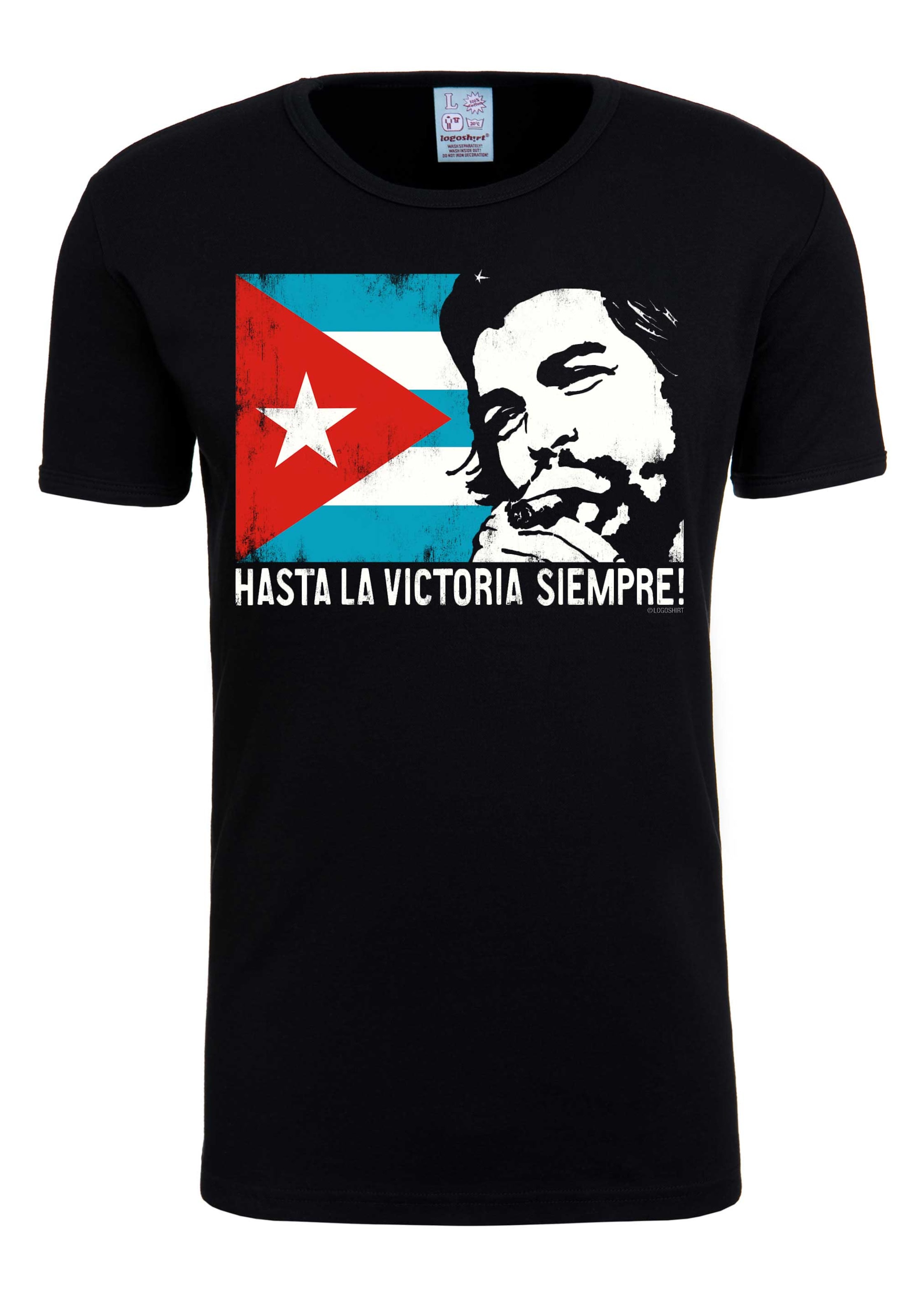 LOGOSHIRT Shirt 'Che - Cuban Flag' in Zwart: voorkant