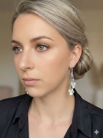 Gloria Mago - Pendientes 'Romantic double flower pendant, silver, 10µ drop, pink' en rosa