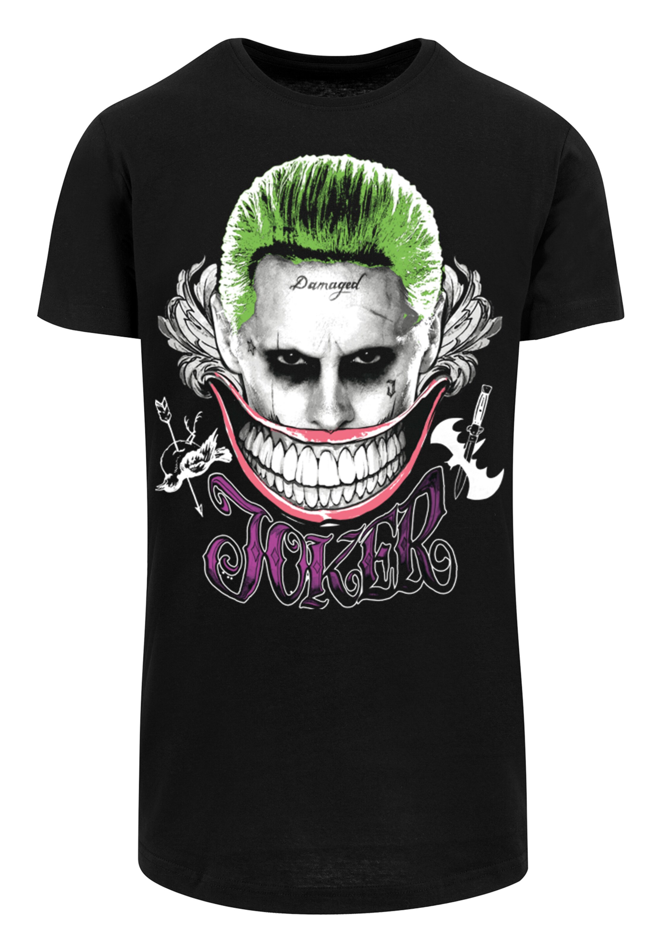 F4NT4STIC Shirt 'Suicide Squad Joker Coloured Smile' in Zwart: voorkant