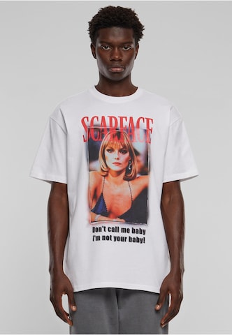 MT Upscale Тениска 'Scarface Don't Call Me Baby' в бяло: отпред