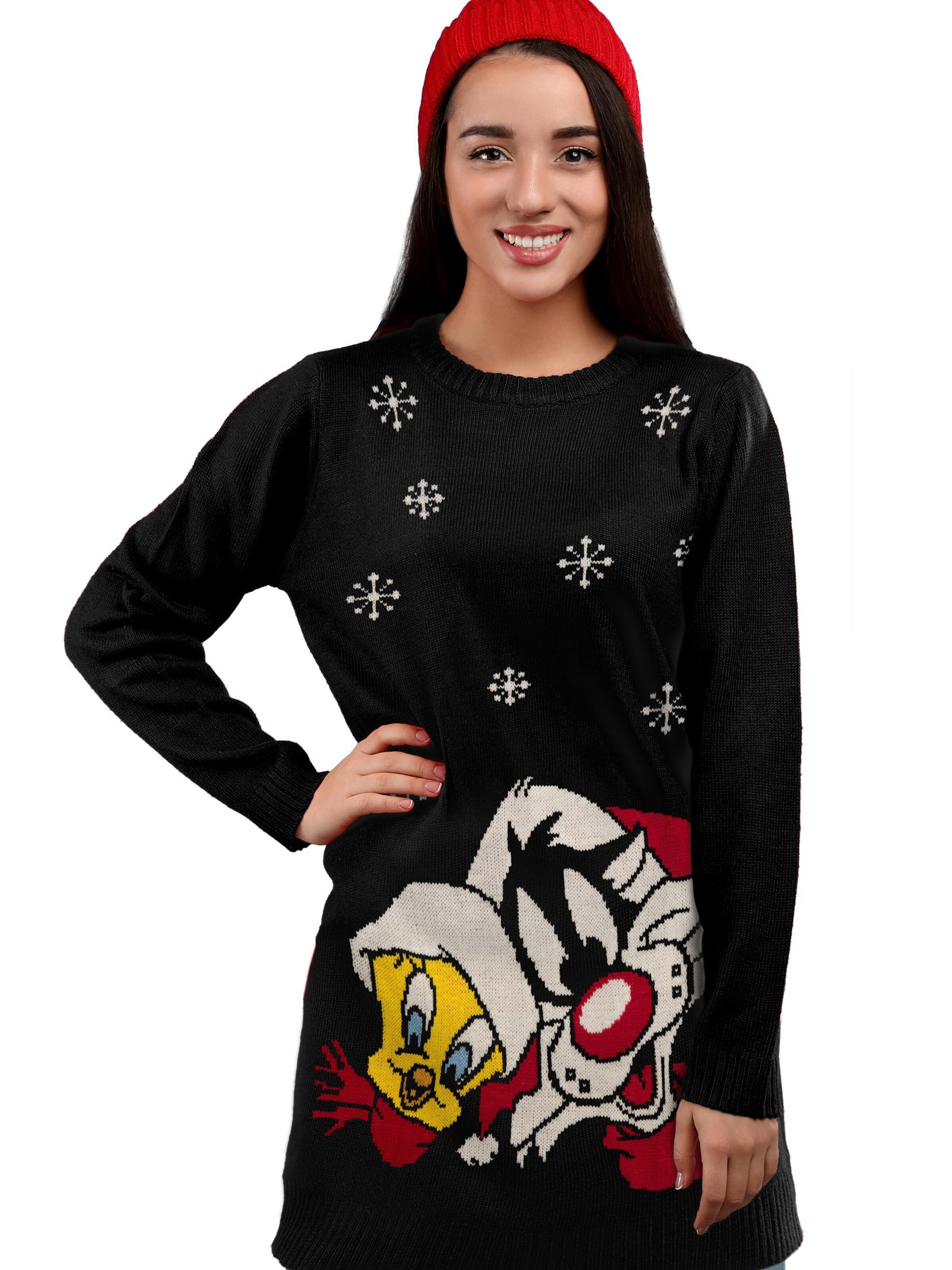 Looney Tunes Knitted dress 'Sylvester und Tweety' in Black: front