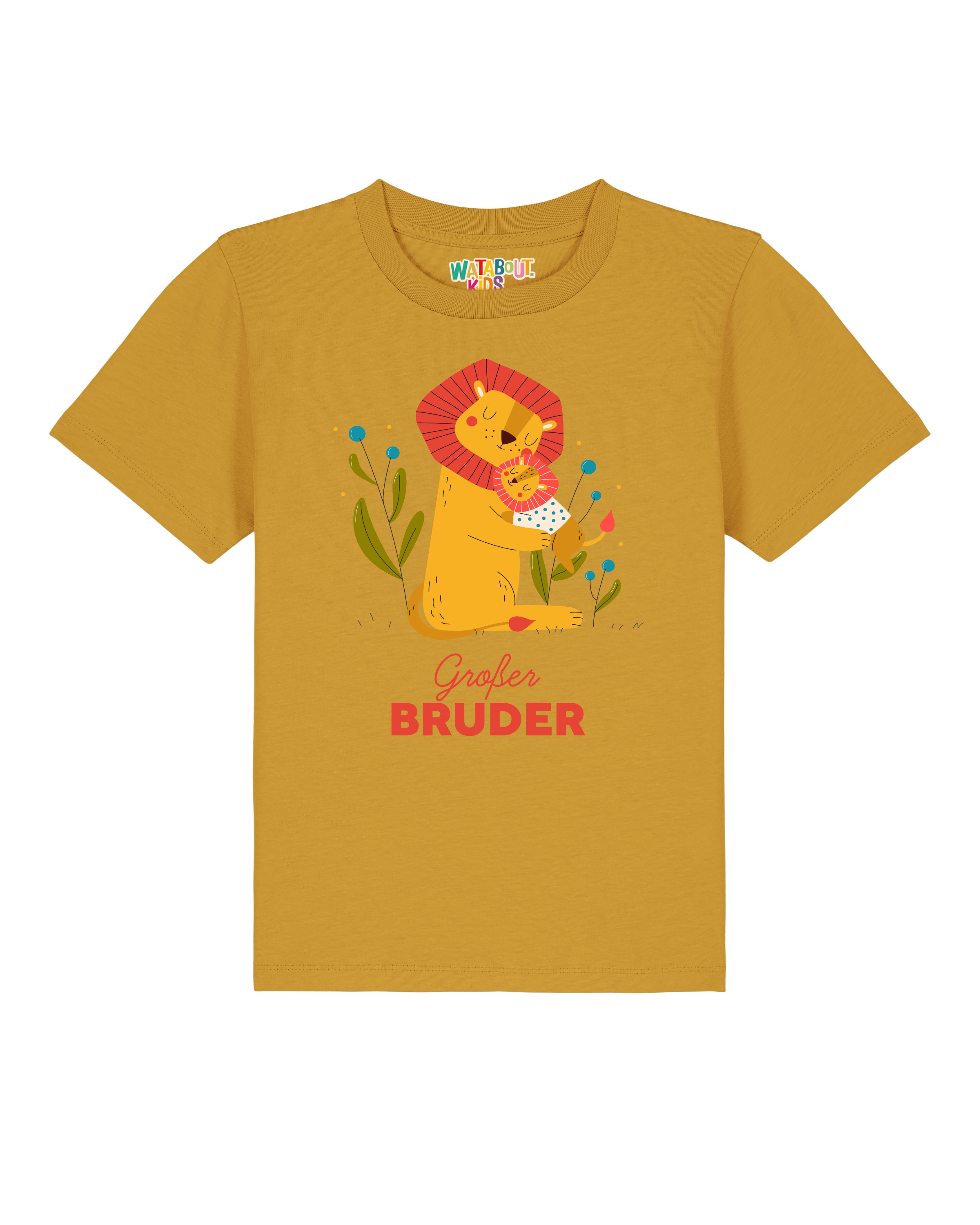 T-Shirt 'Löwen Großer Bruder' watabout.kids en jaune : devant