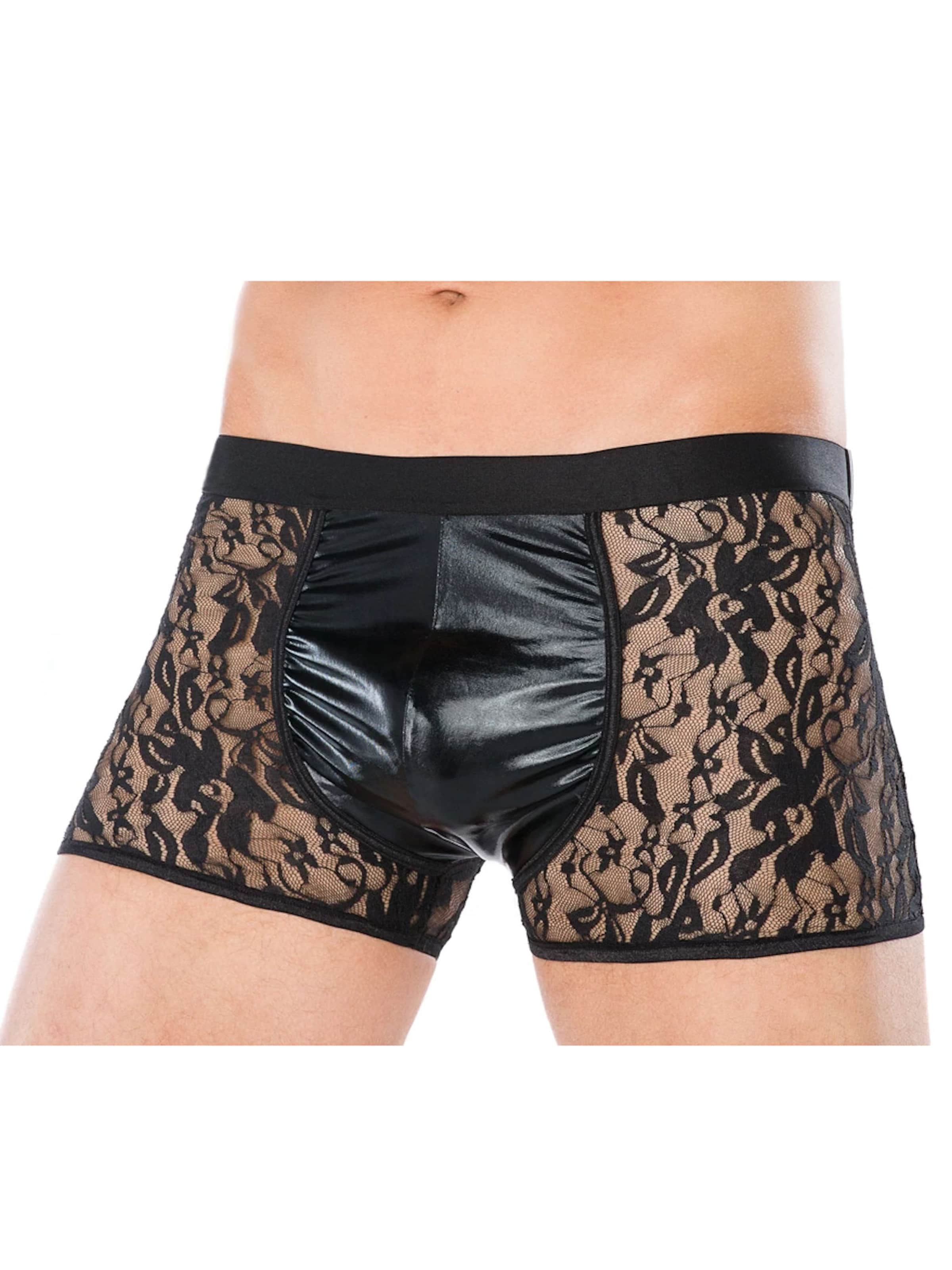 Andalea Boxer shorts 'Wetlook und Spitze' in Black: front