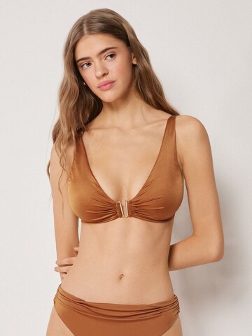 CALZEDONIA Triangel Bikinitop 'Shiny Satin' in Braun