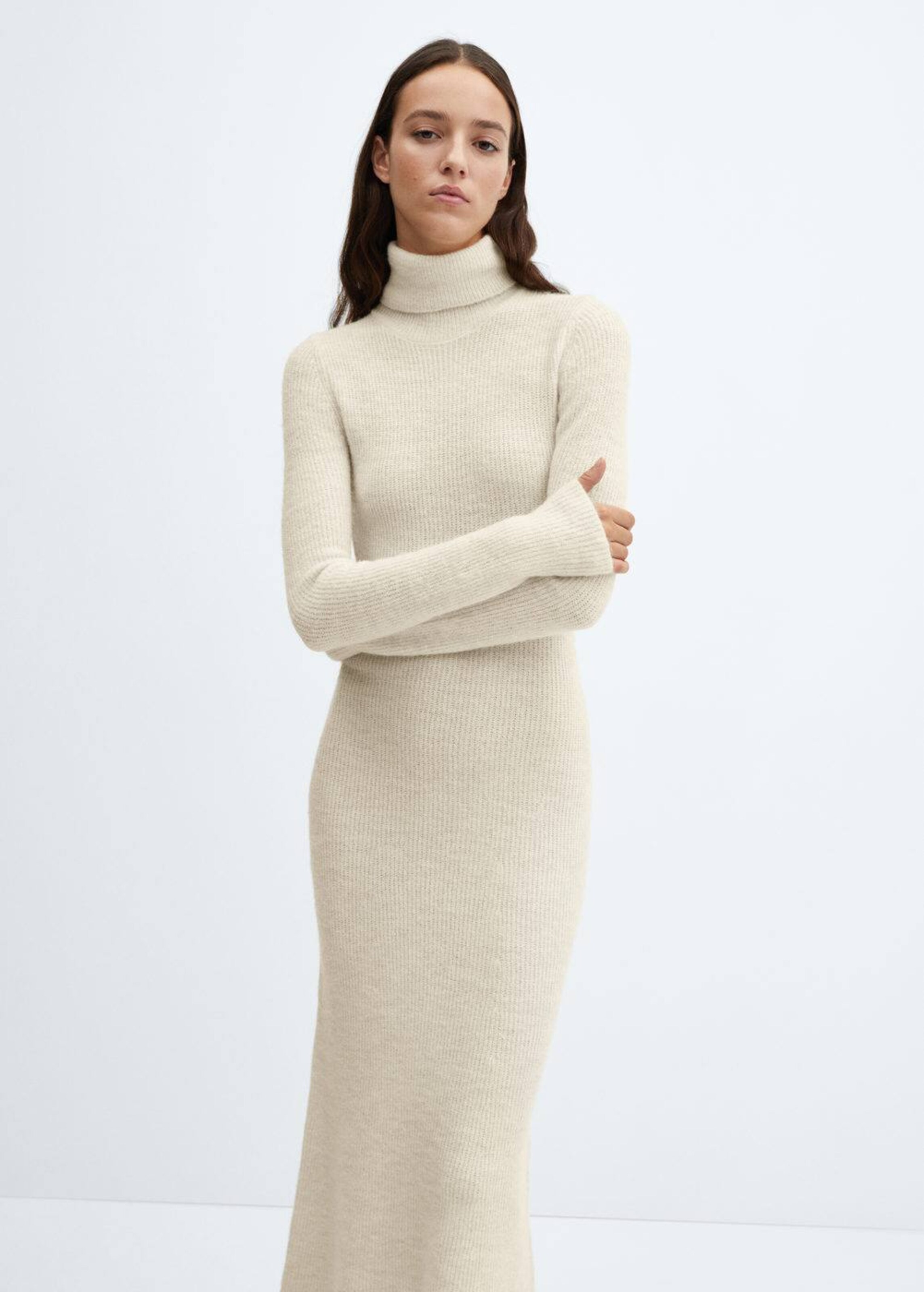 MANGO Gebreide jurk Selena in Creme ABOUT YOU