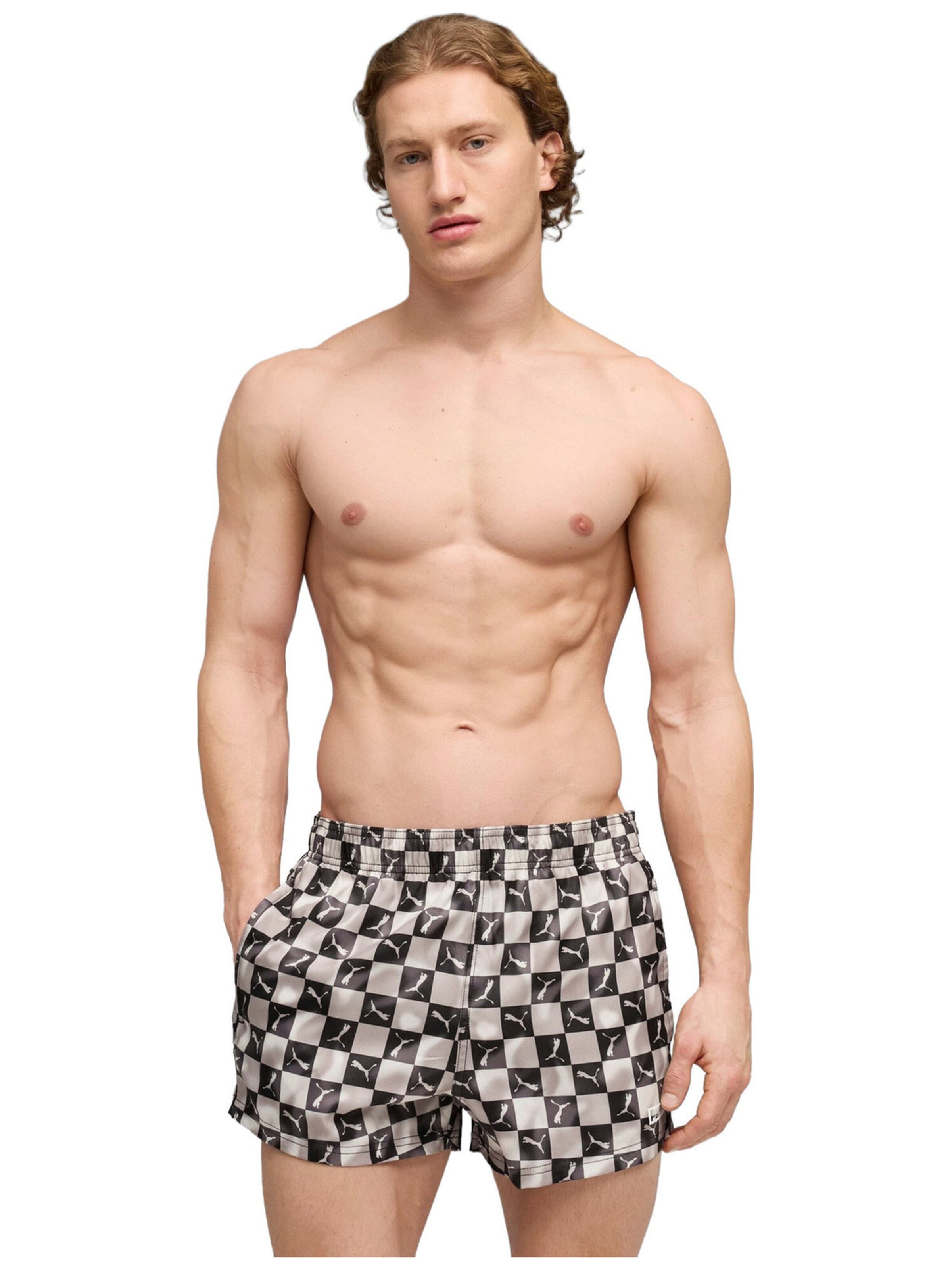 regular Pantaloni sportivi 'Puma Swim Men Printed Cat Short Shorts' di PUMA in nero: frontale