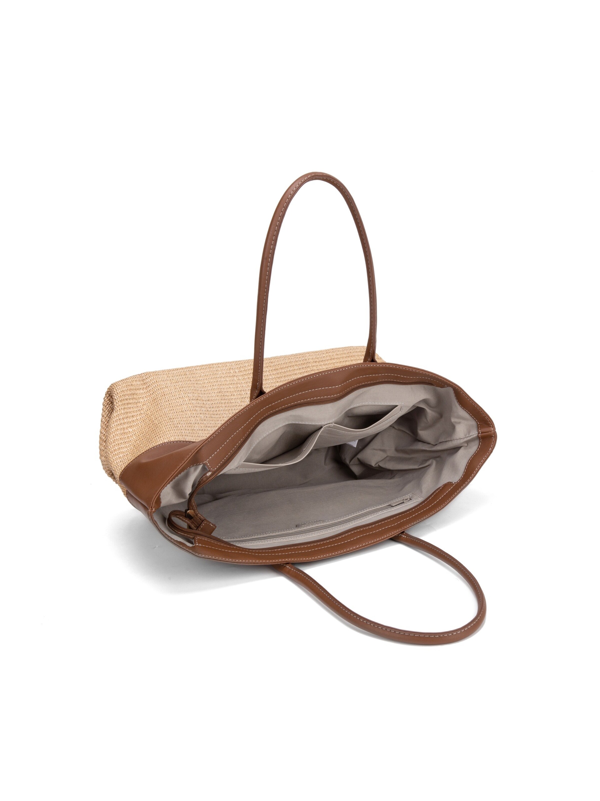 Borsa a spalla 'Borsa Shopper David Jones Bicolore Ecopelle e Tessuto Intrecciato' di David Jones in beige