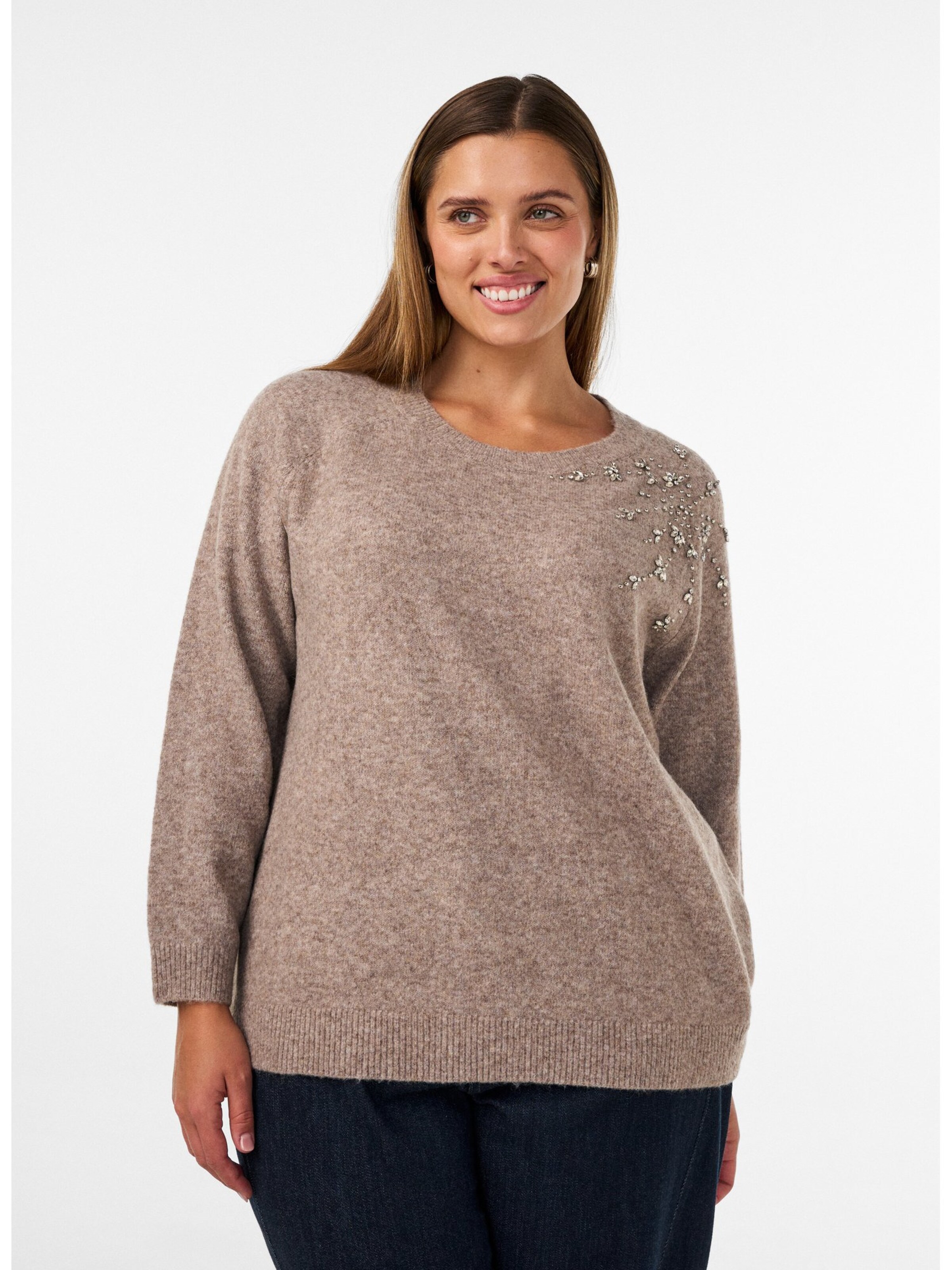 Sweat-shirt Zizzi en beige : devant