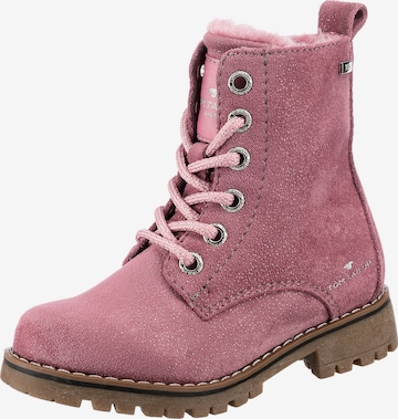 TOM TAILOR Lace-Up Ankle Boots 'TEX' in Pink: front