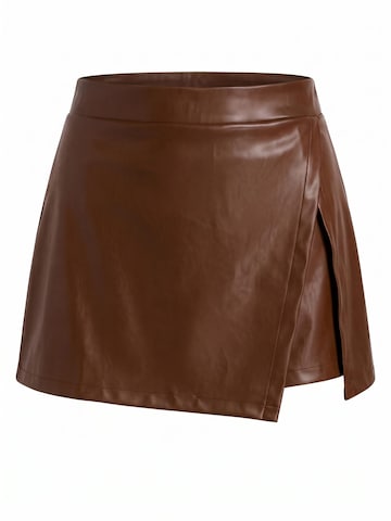 Cupshe Regular Pants 'Asymmetric Leather Mini' in Brown: front