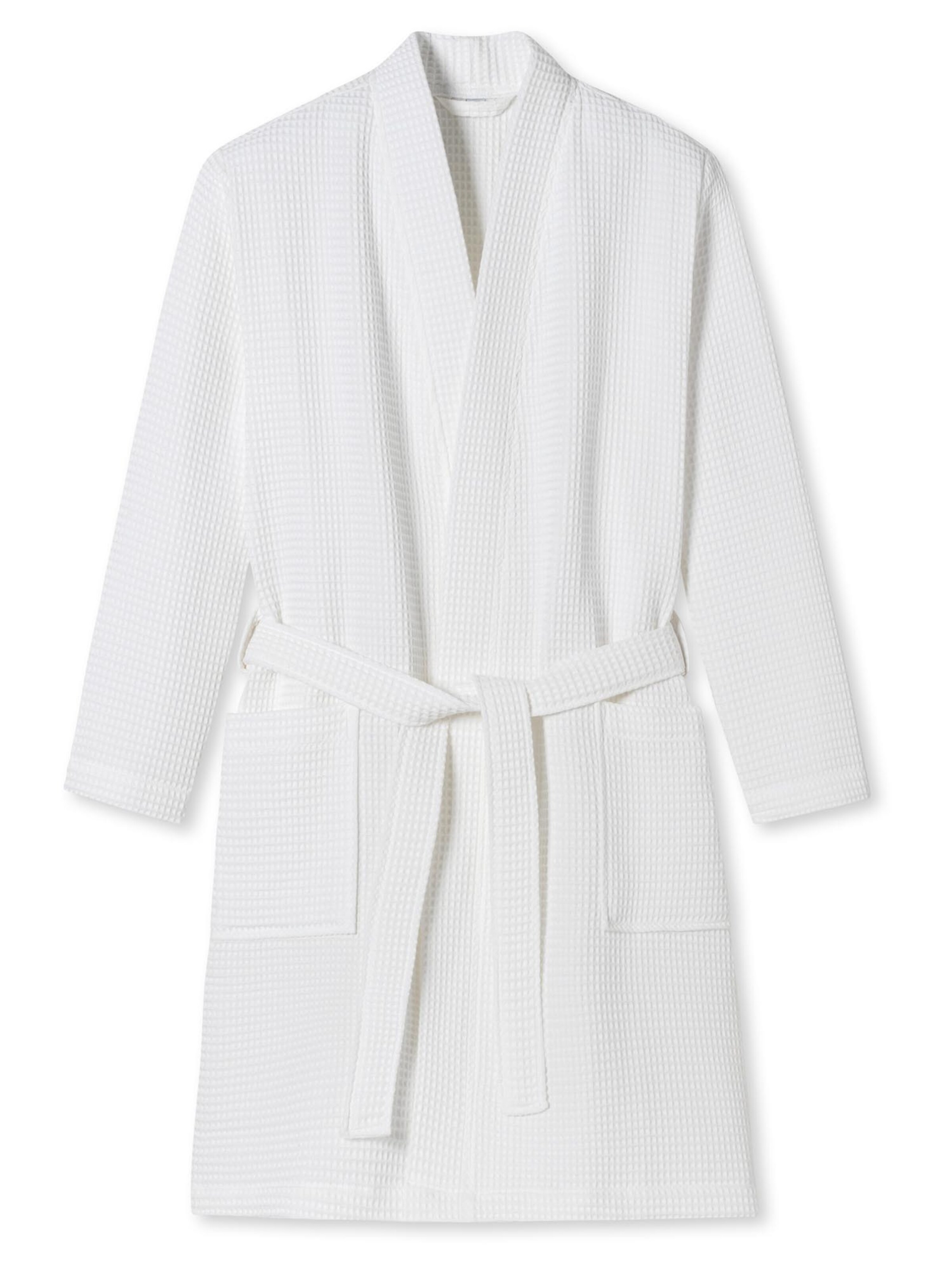 SCHIESSER Bademantel lang 'Waffel Piqué - Organic Cotton'‌‌ in Weiß: Vorderseite