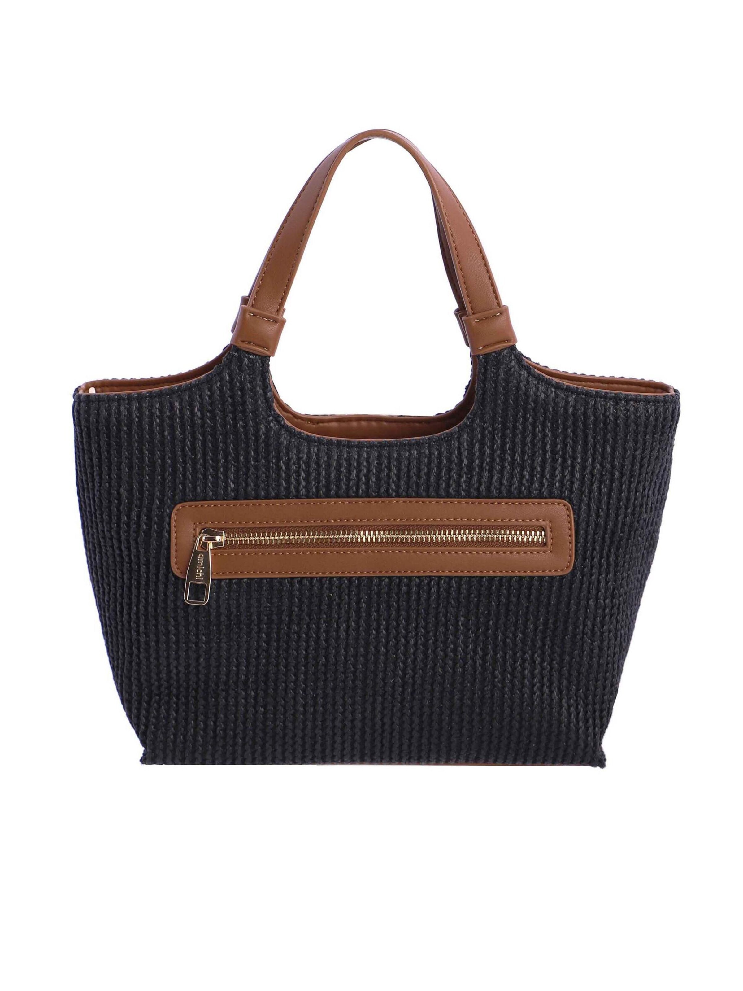 Amichi - Bolso de mano 'Bolso de mano para mujer Ischia de fibras naturales con cremallera' en negro