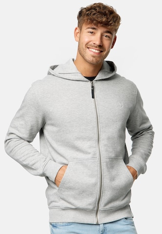 INDICODE JEANS Zip-Up Hoodie ' Mobil ' in Grey: front