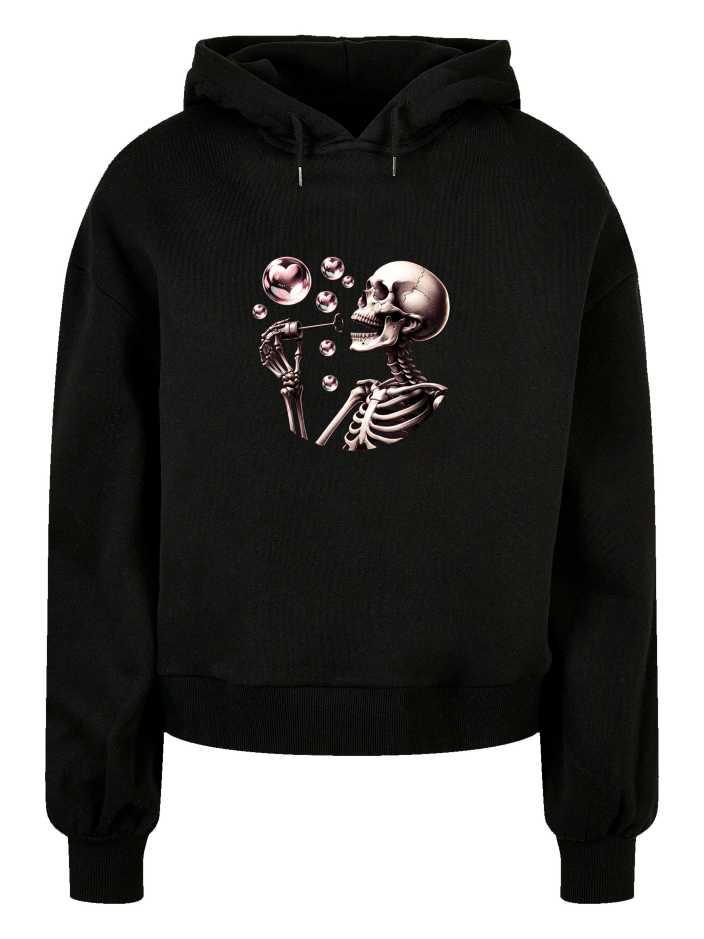 F4NT4STIC Sweatshirt 'Niedliches Goth Skelett Herz' in Zwart: voorkant