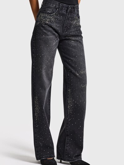 IT'S BASIC Jeans 'RHINESTONE LOOSE MID RISE JEANS' in de kleur Black denim, Productweergave