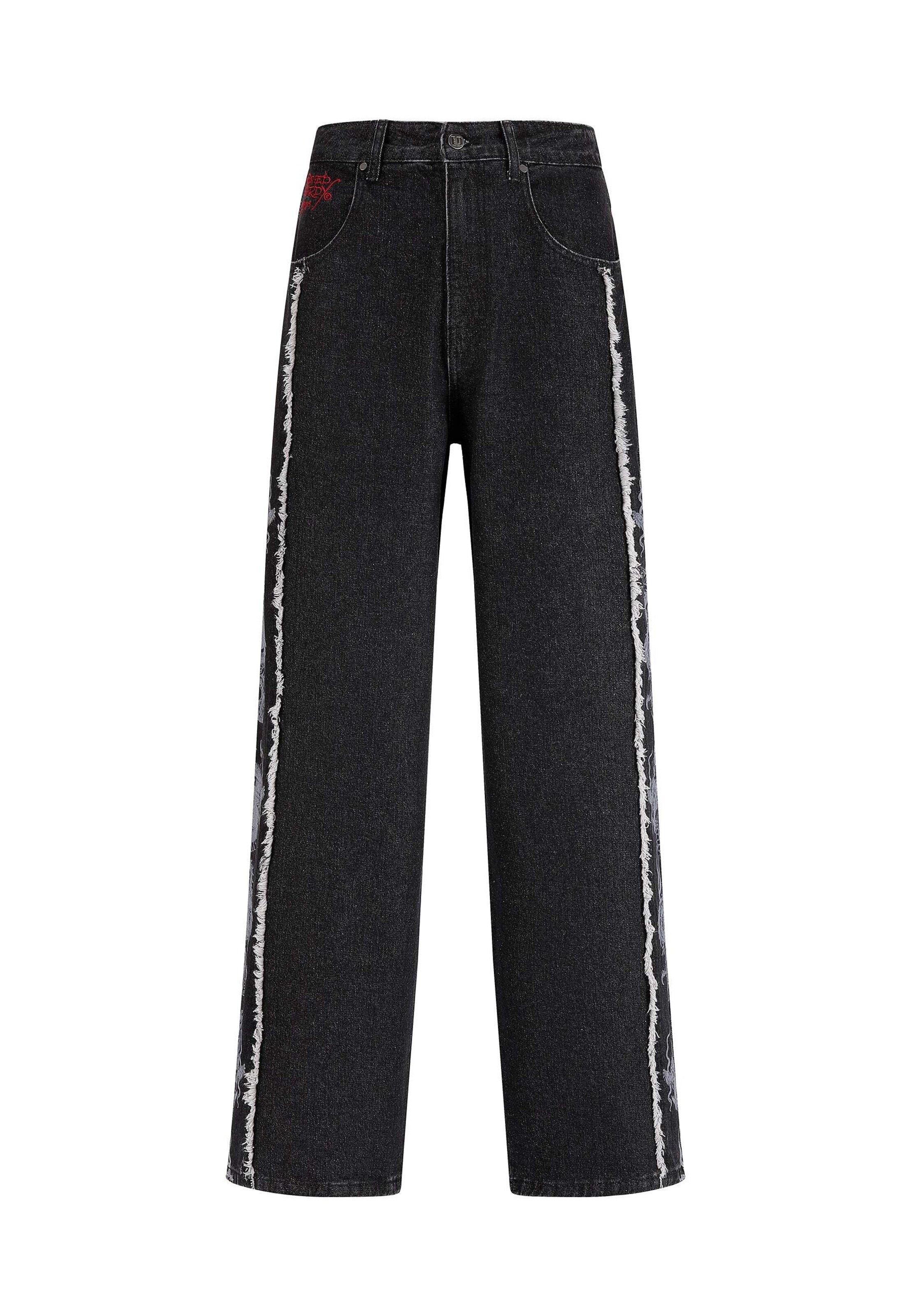 Ed Hardy - Loosefit Vaquero 'Dragon Raw Seam' en negro: frente