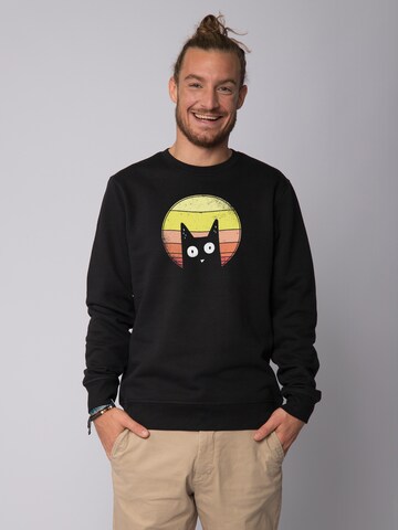 Felpa ' Sunset Cat ' di Watapparel in nero: frontale