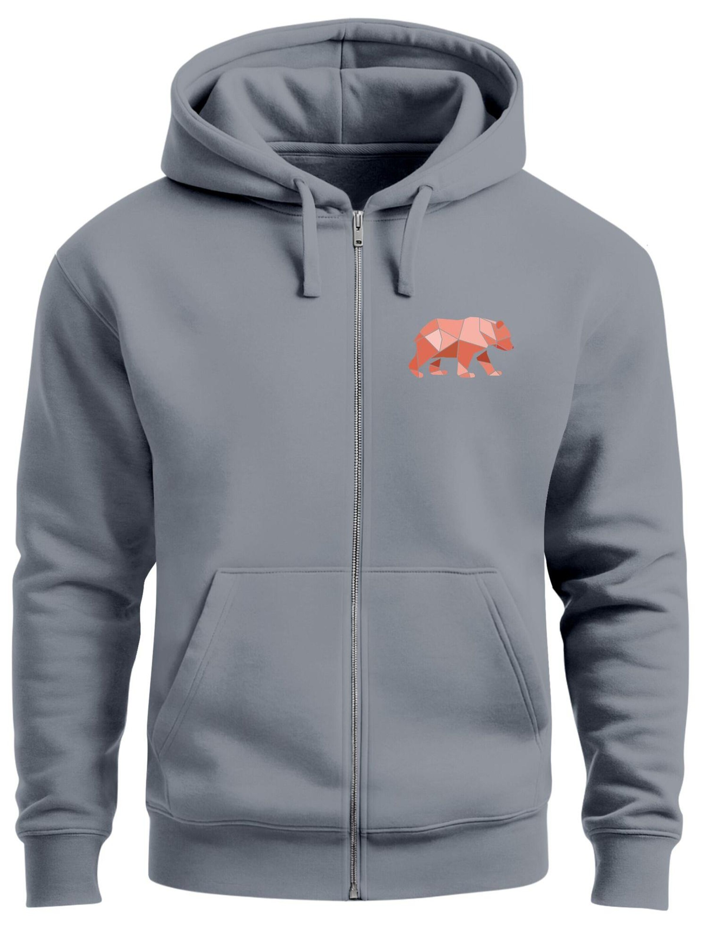 Neverless Sweatjacke 'Bär Polygon'‌‌‌‌‌‌‌‌‌‌ in Grau: Vorderseite