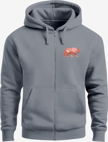 Neverless Sweatjacke 'Bär Polygon' in Grau: Vorderseite