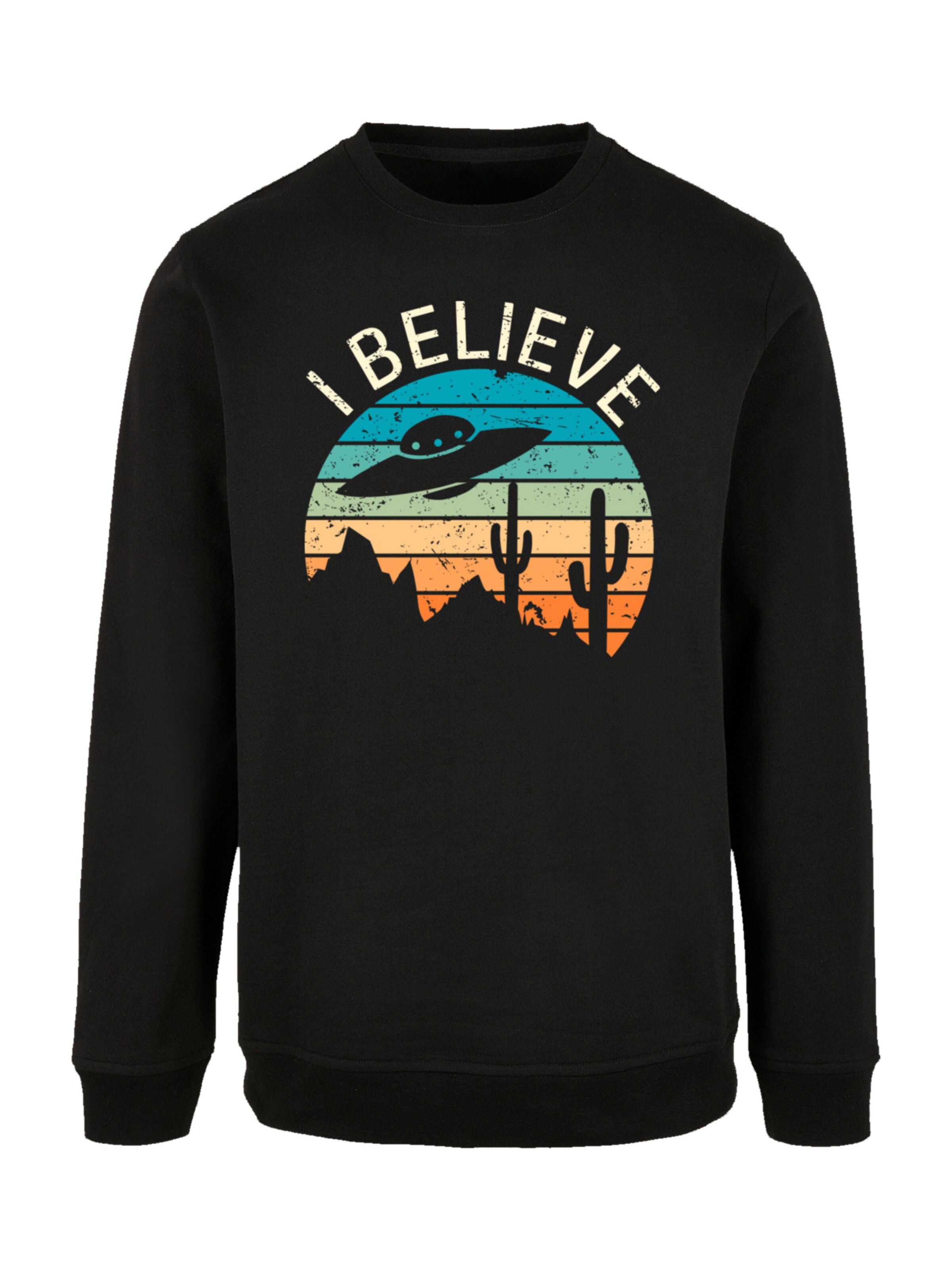 Sweat-shirt 'I Believe UFO Alien Sonnenuntergang' F4NT4STIC en noir : devant